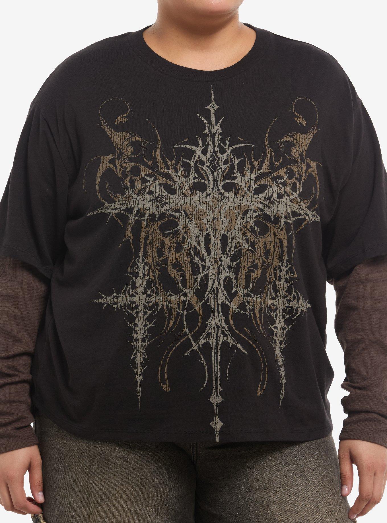 Thorn & Fable Butterfly Cross Girls Long-Sleeve Twofer Plus Size, , hi-res