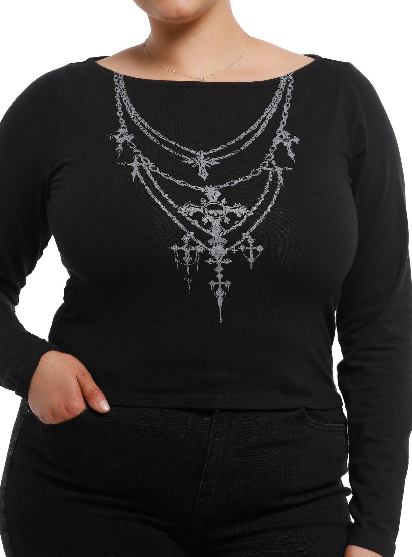 Social Collision Cross Chain Girls Long-Sleeve Top Plus Size, , hi-res
