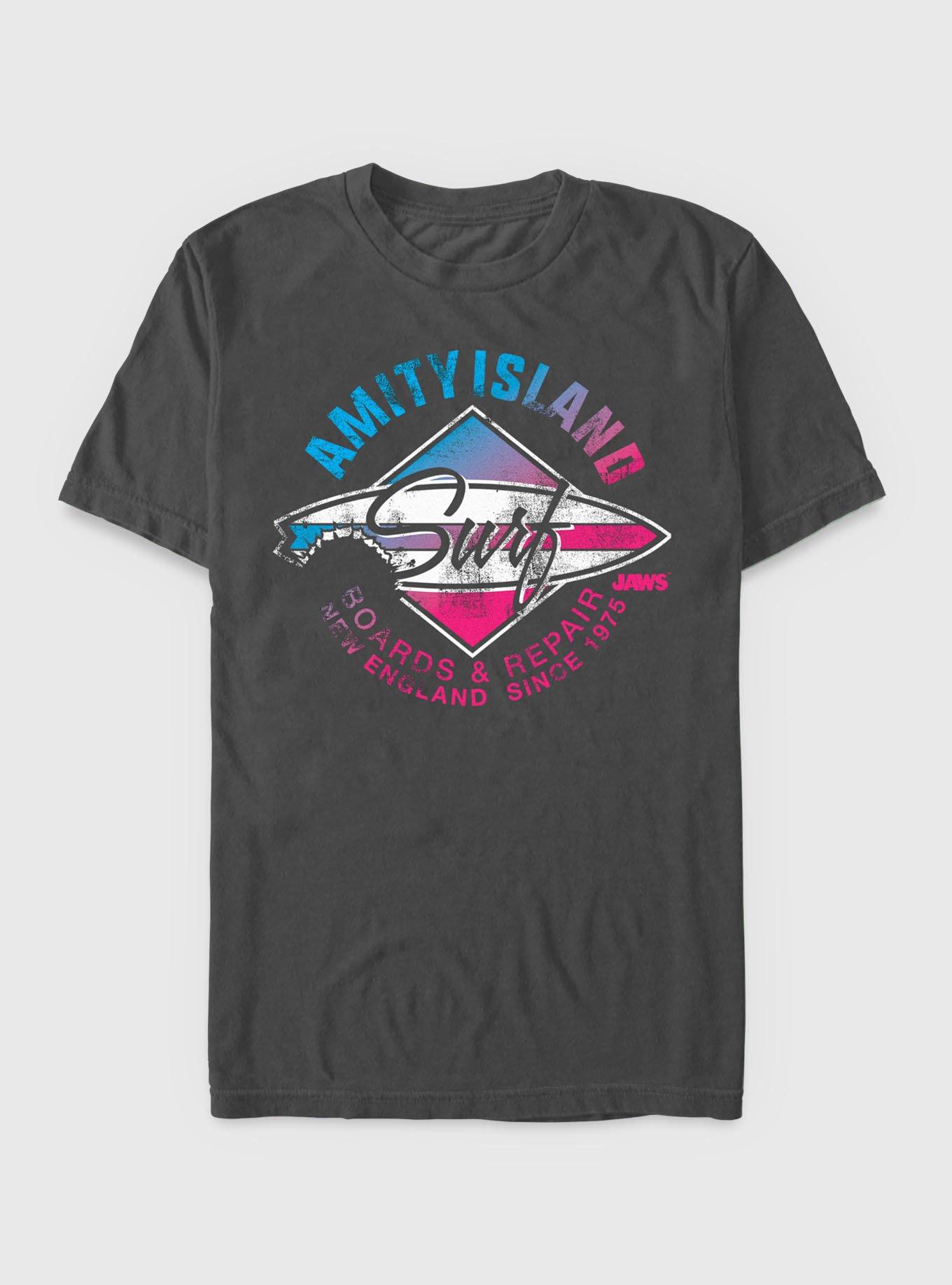 Jaws Amity Island Surf Boards & Repair T-Shirt, CHARCOAL, hi-res