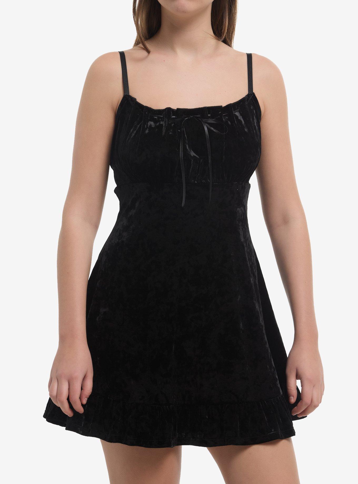Cosmic Aura Black Velvet Ruffle Slip Dress, , hi-res