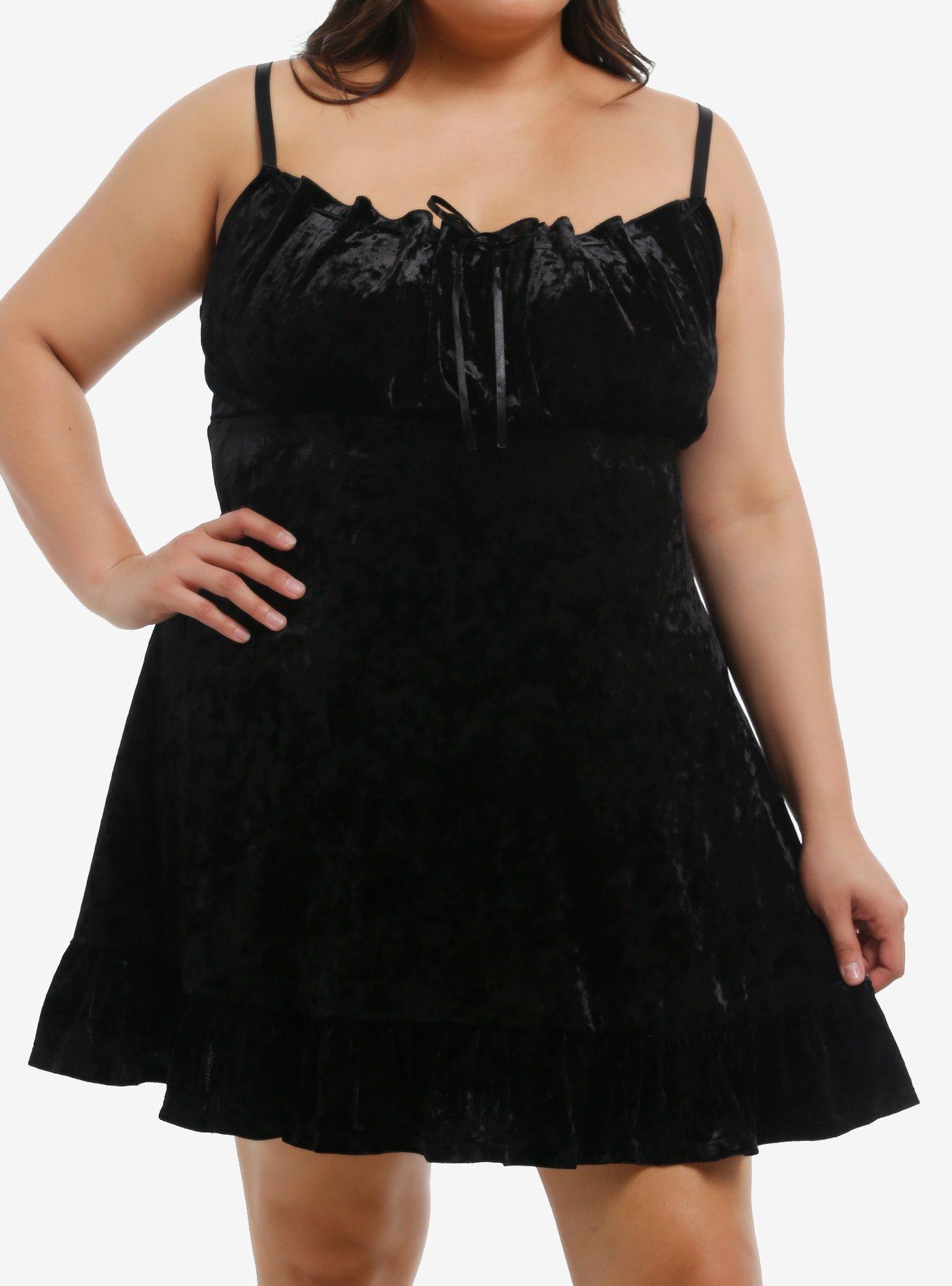 Cosmic Aura Black Velvet Ruffle Slip Dress Plus Size, , hi-res