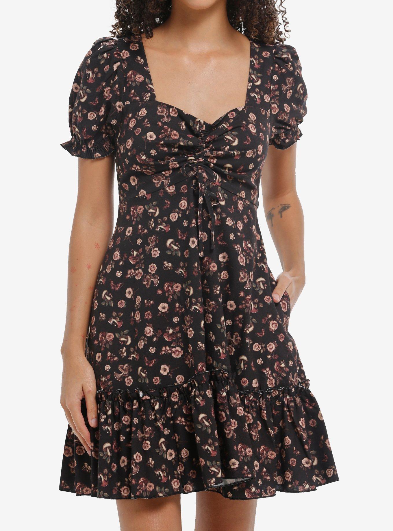 Thorn & Fable Dark Floral Mushroom Dress, , hi-res