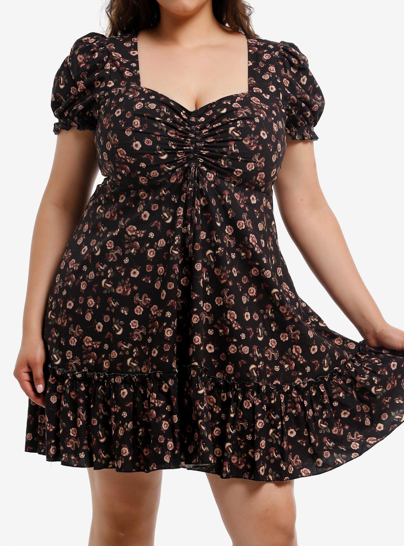 Thorn & Fable Dark Floral Mushroom Dress Plus Size, , hi-res
