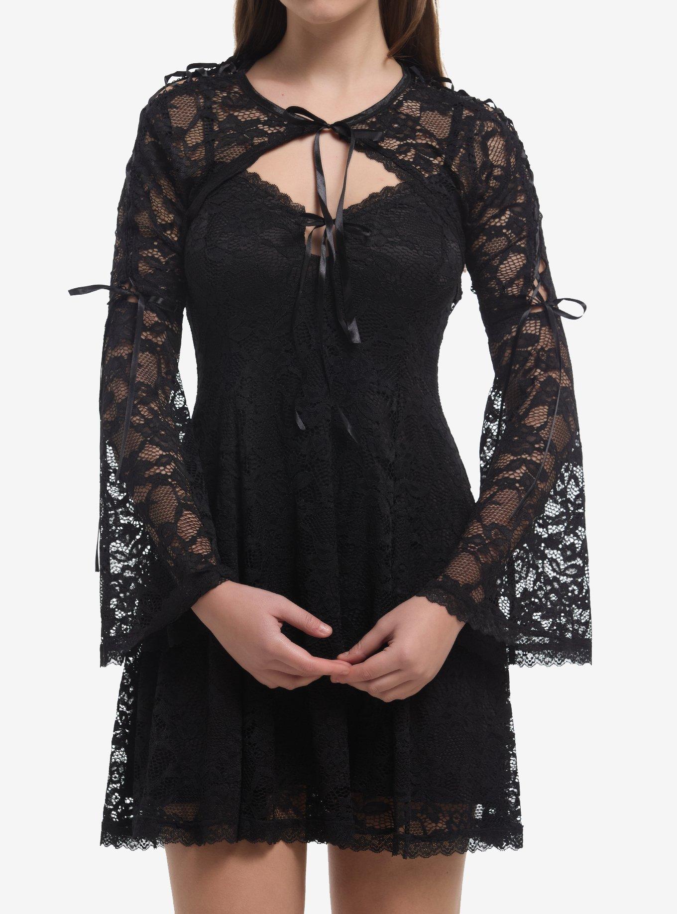 Cosmic Aura Black Lace Shrug Slip Dress, , hi-res