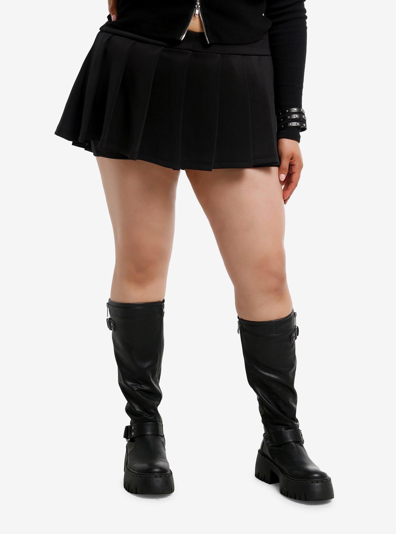 Black Pleated Skort Plus Size, , hi-res