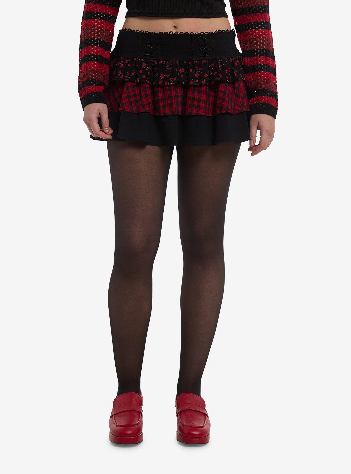 Social Collision Roses & Plaid Tiered Mini Skirt, , hi-res