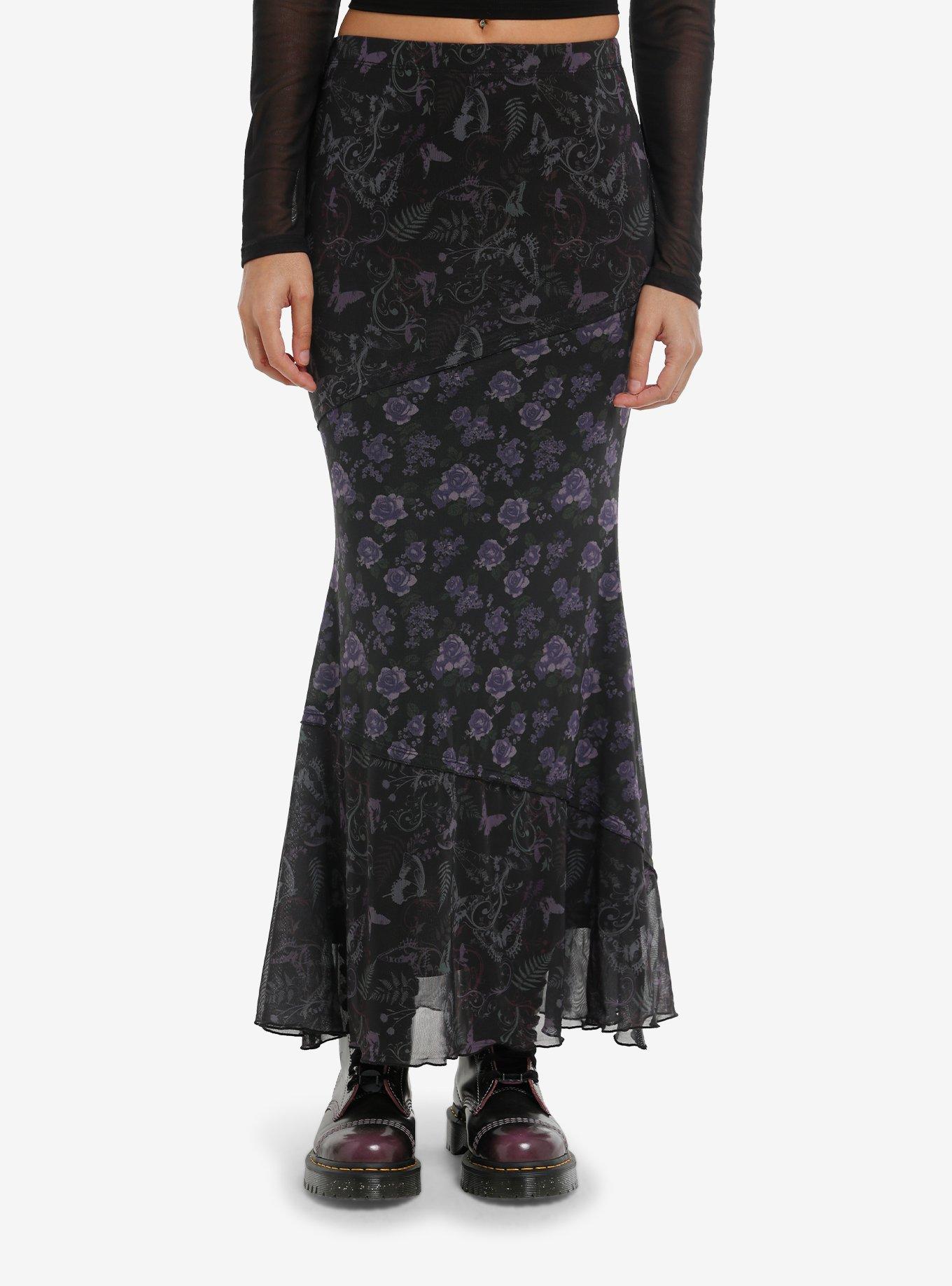 Thorn & Fable Purple Floral Midaxi Skirt, , hi-res