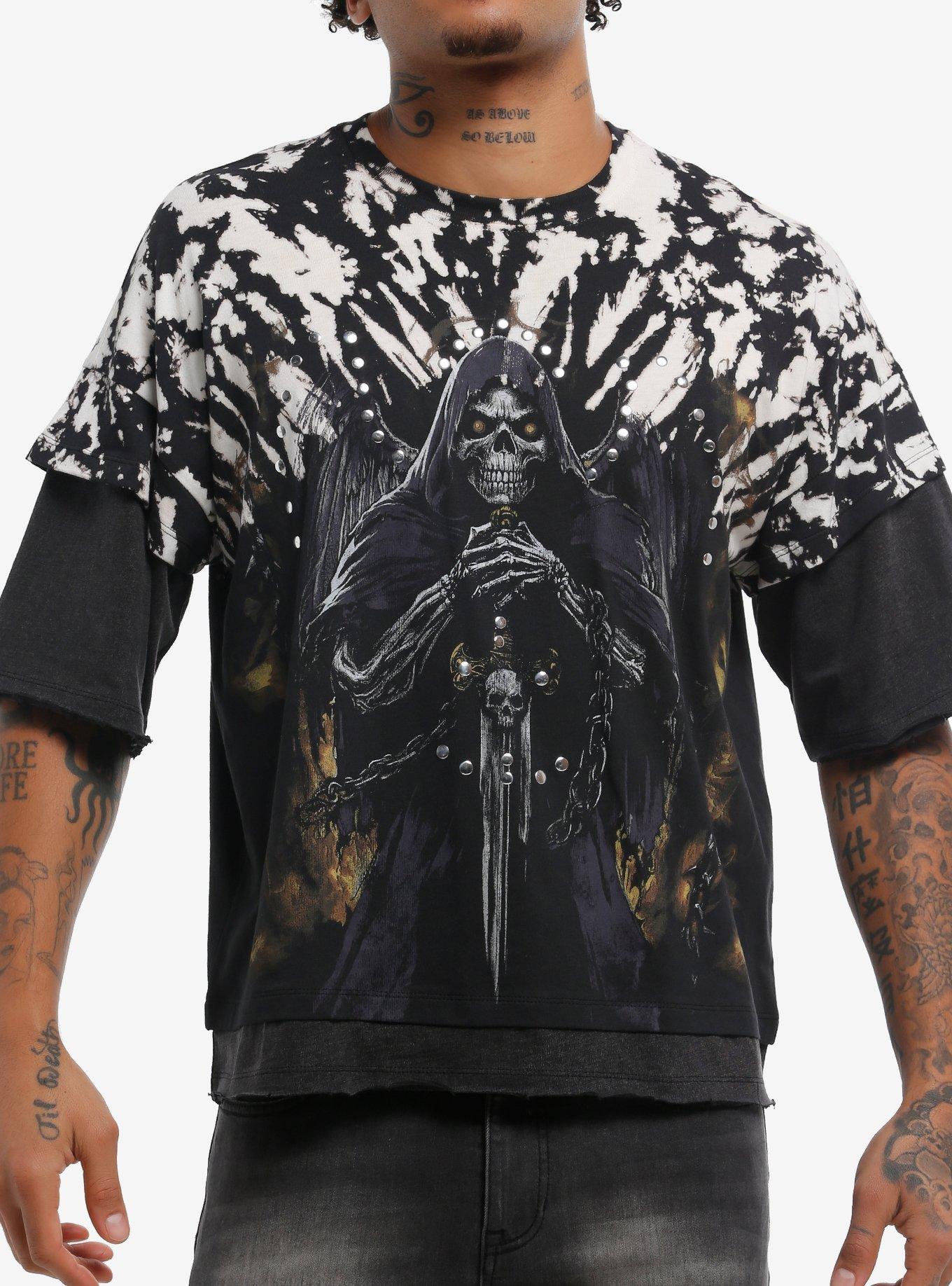 Grim Reaper Studded Twofer T-Shirt, , hi-res