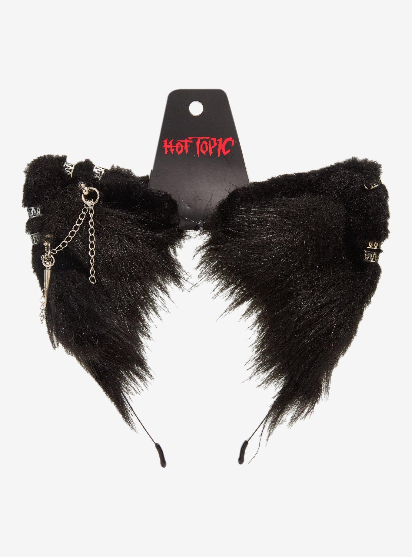 Black Pierced Chain Cat Ear Headband, , hi-res