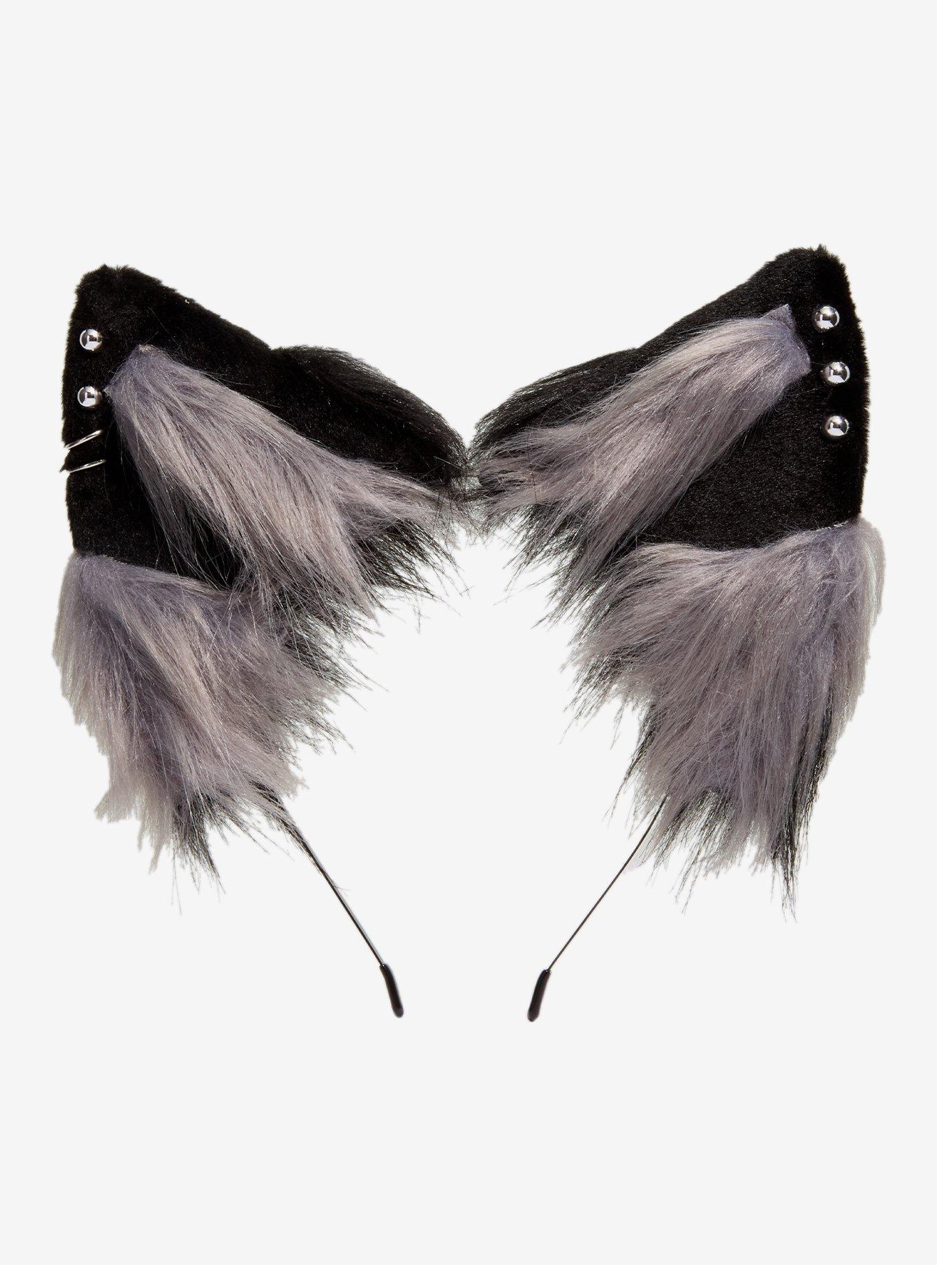 Black & Grey Pierced Cat Ears Headband, , hi-res