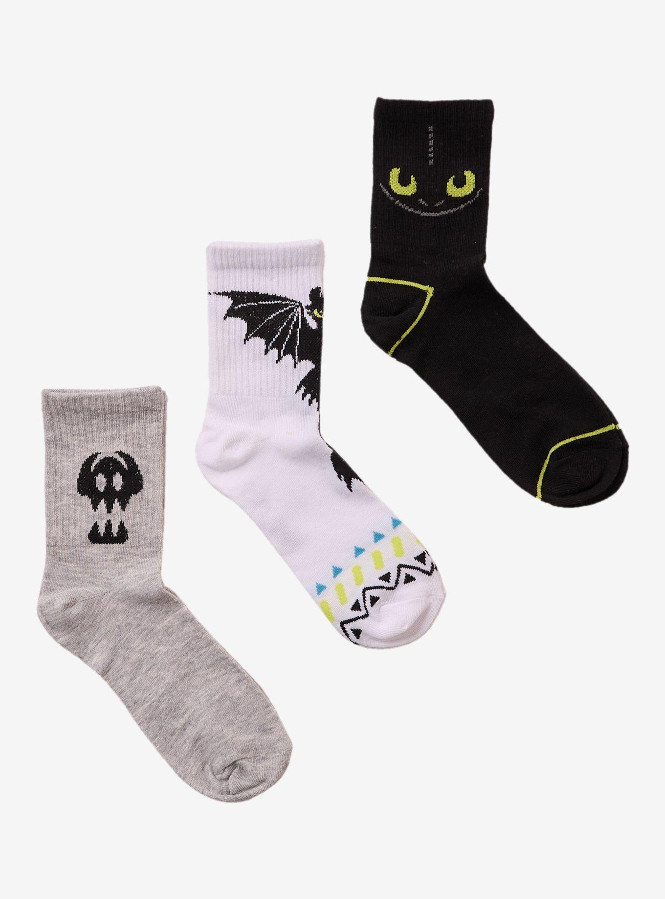 How To Train Your Dragon Toothless Crew Socks 3 Pair, , hi-res