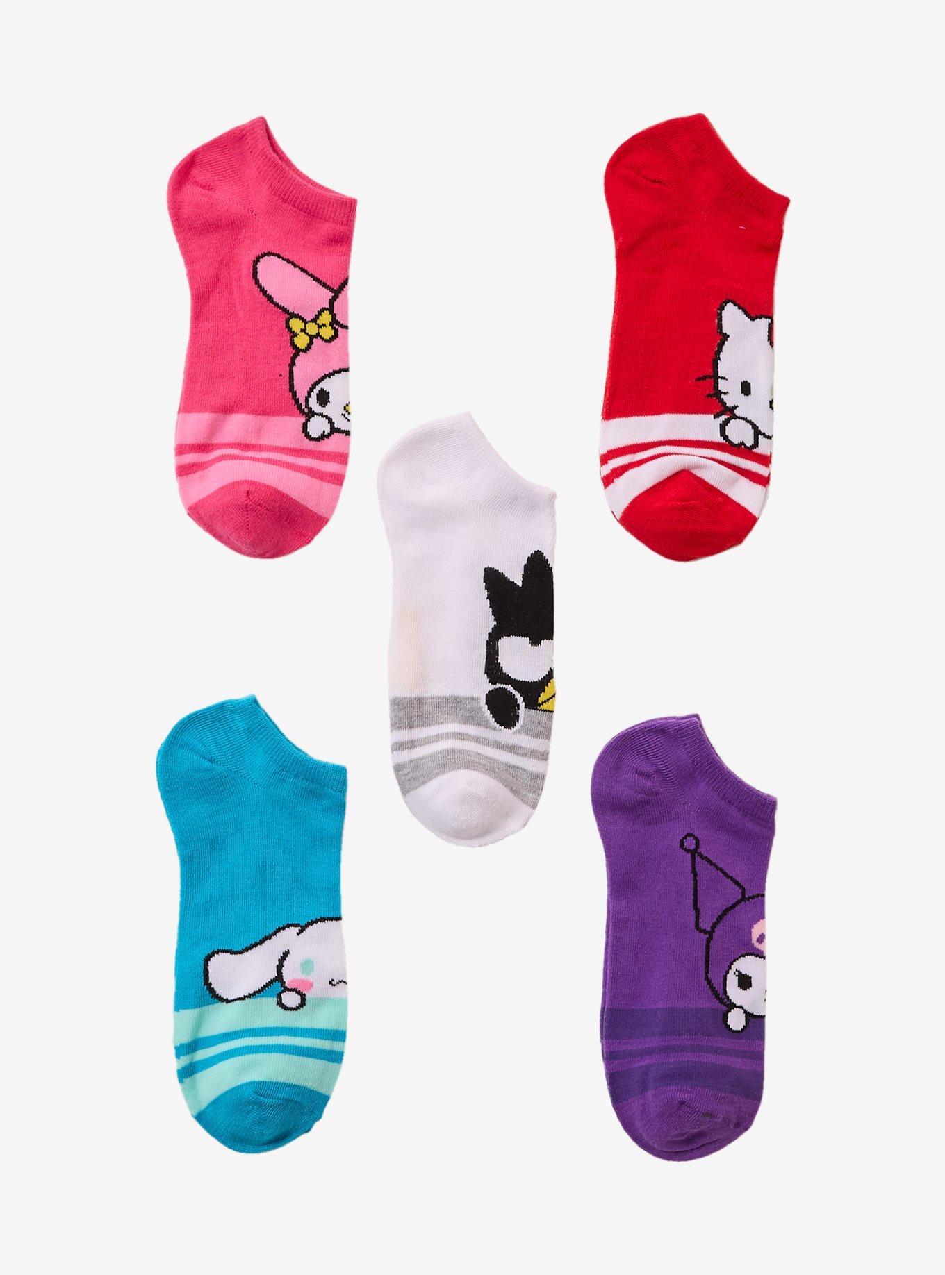 Hello Kitty And Friends Faces Varsity Stripe No-Show Socks 5 Pair, , hi-res