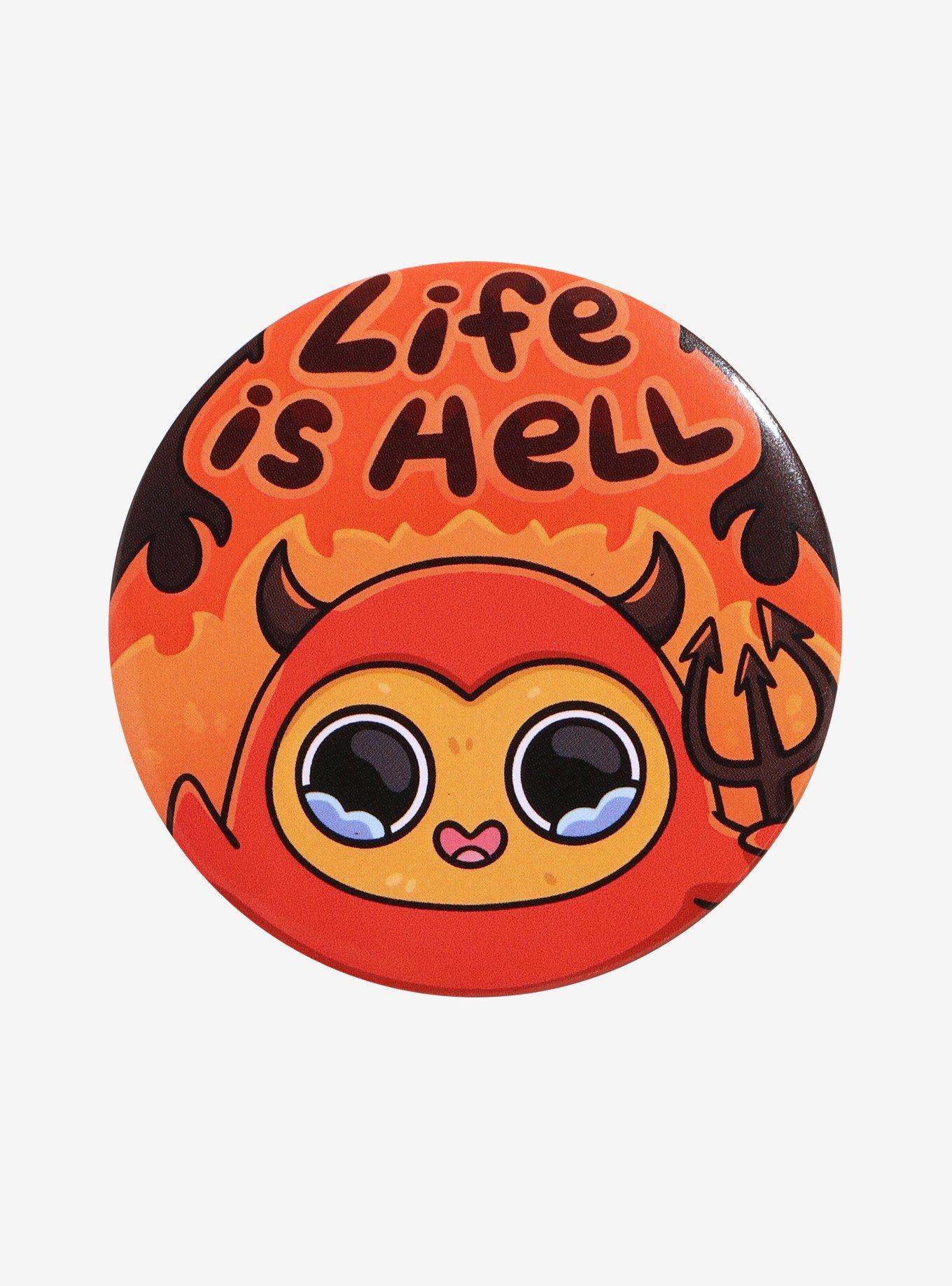 Sad Chicken Nuggets Life Is Hell Circle Button Pin, , hi-res