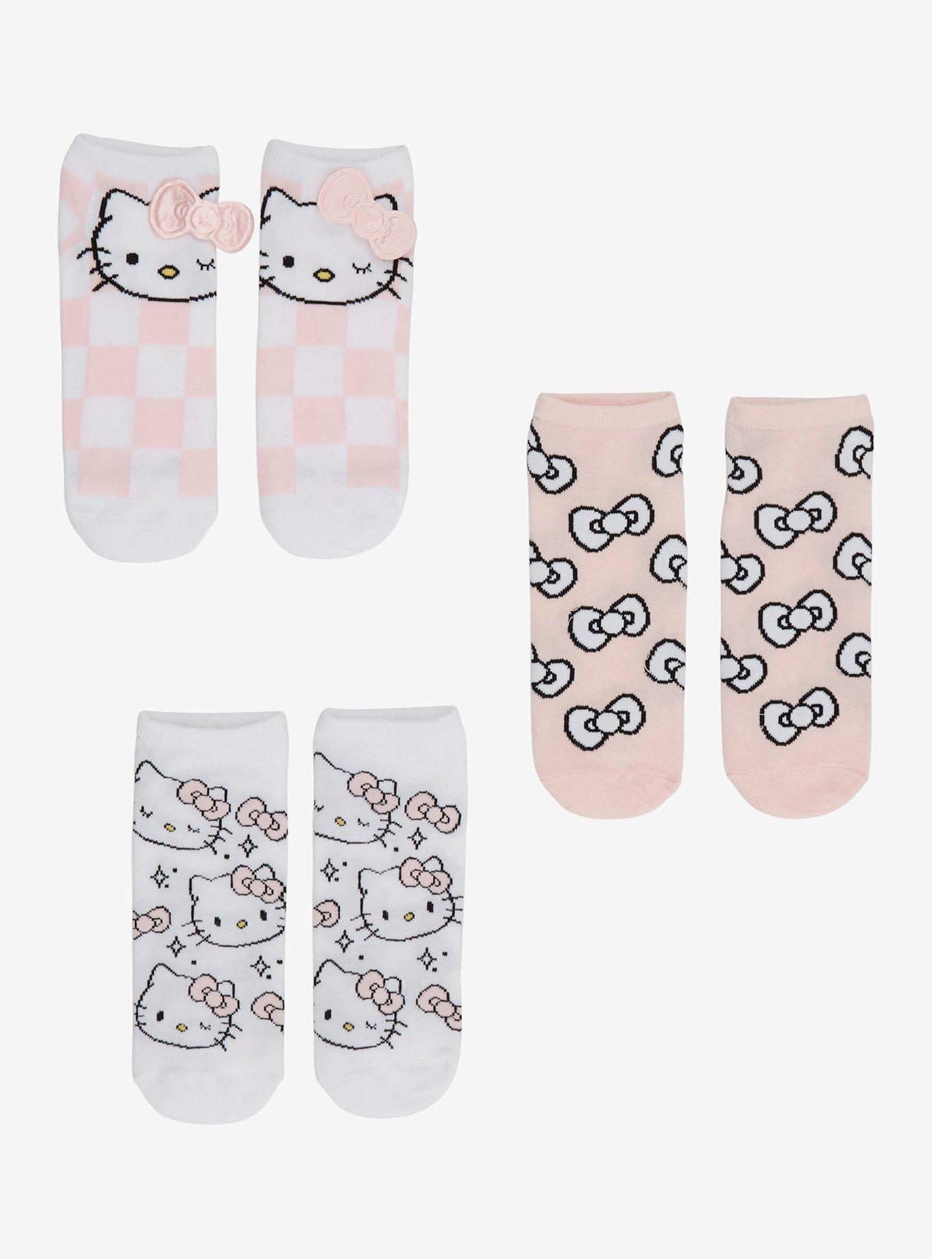Hello Kitty Pink Checkered No-Show Socks 3 Pair, , hi-res
