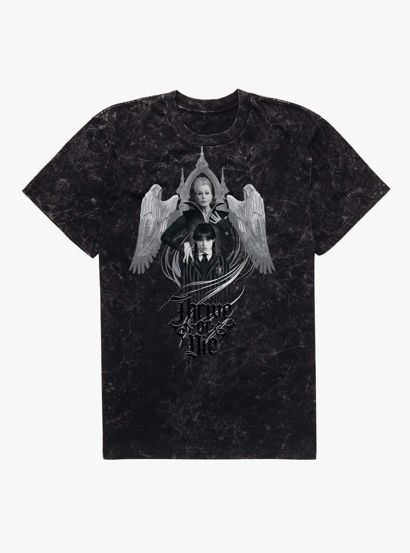 Wednesday Thrive Or Die Mineral Wash T-Shirt, BLACK MINERAL WASH, hi-res