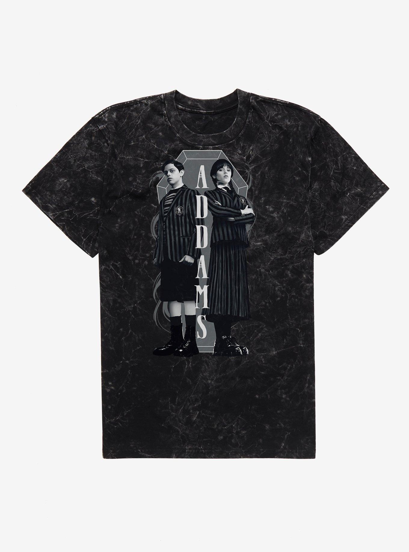 Wednesday Addams Siblings Mineral Wash T-Shirt, BLACK MINERAL WASH, hi-res