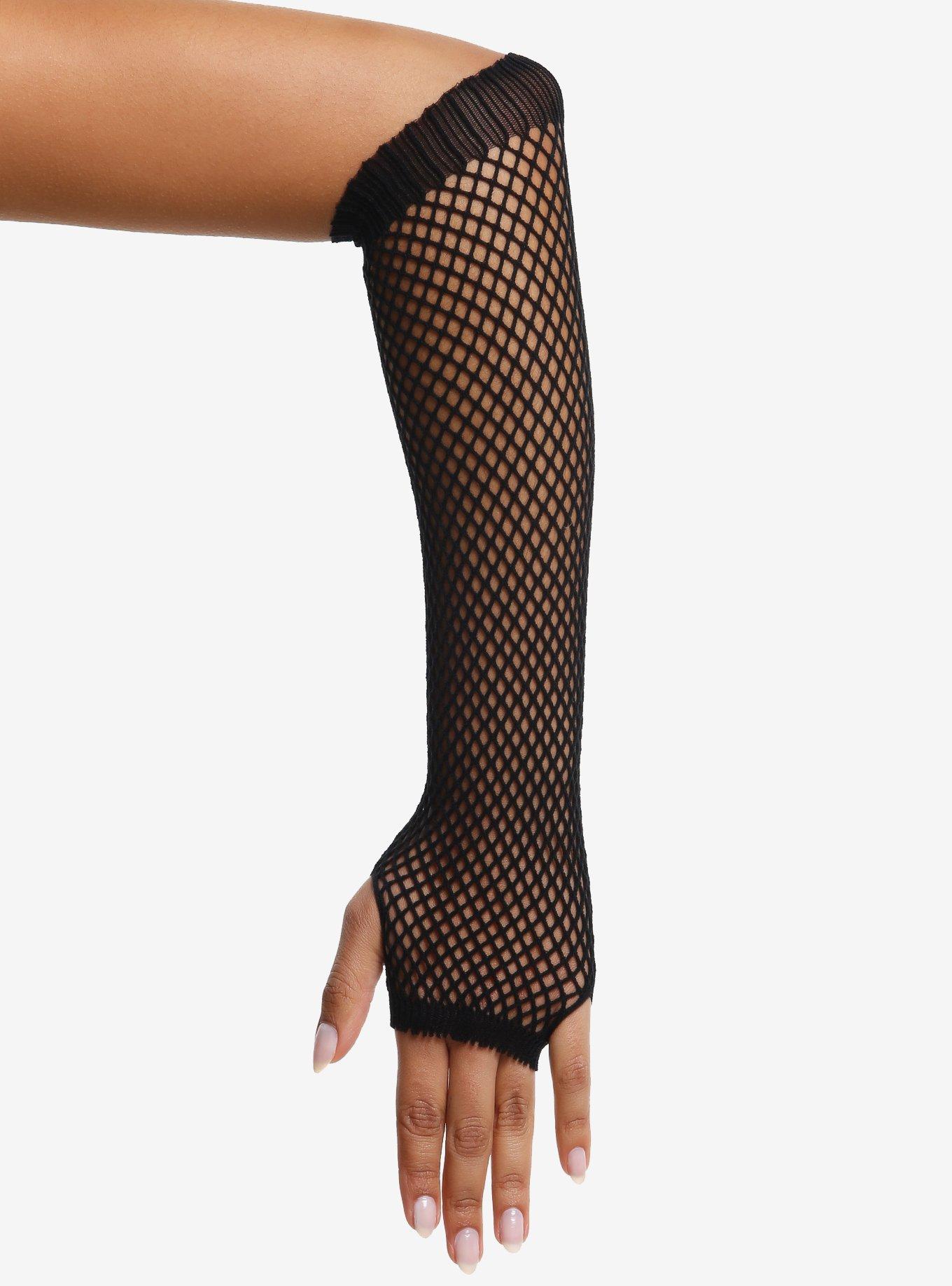 Black & Red Mismatch Fishnet Arm Warmers, , hi-res