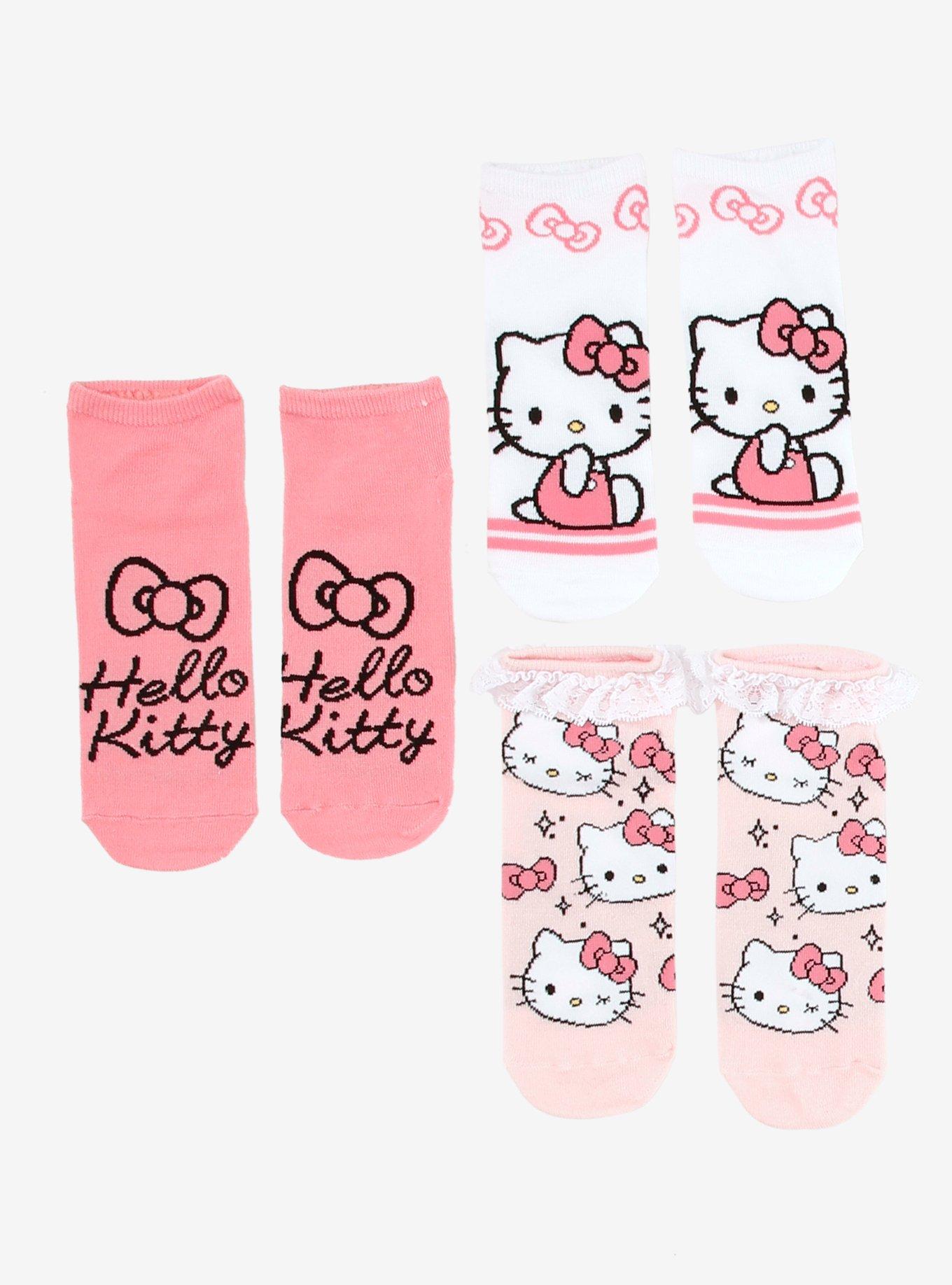 Hello Kitty Bow Ruffle No-Show Socks 3 Pair, , hi-res