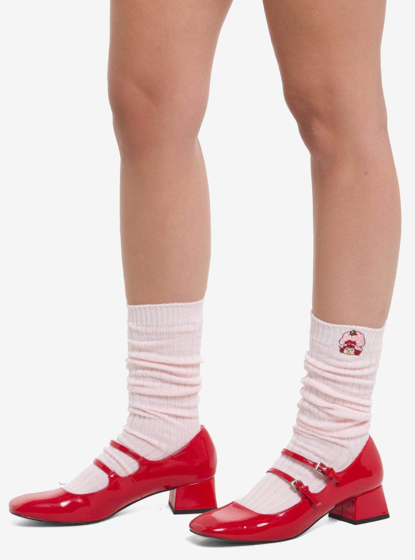 Strawberry Shortcake Face Pink Slouch Socks, , hi-res