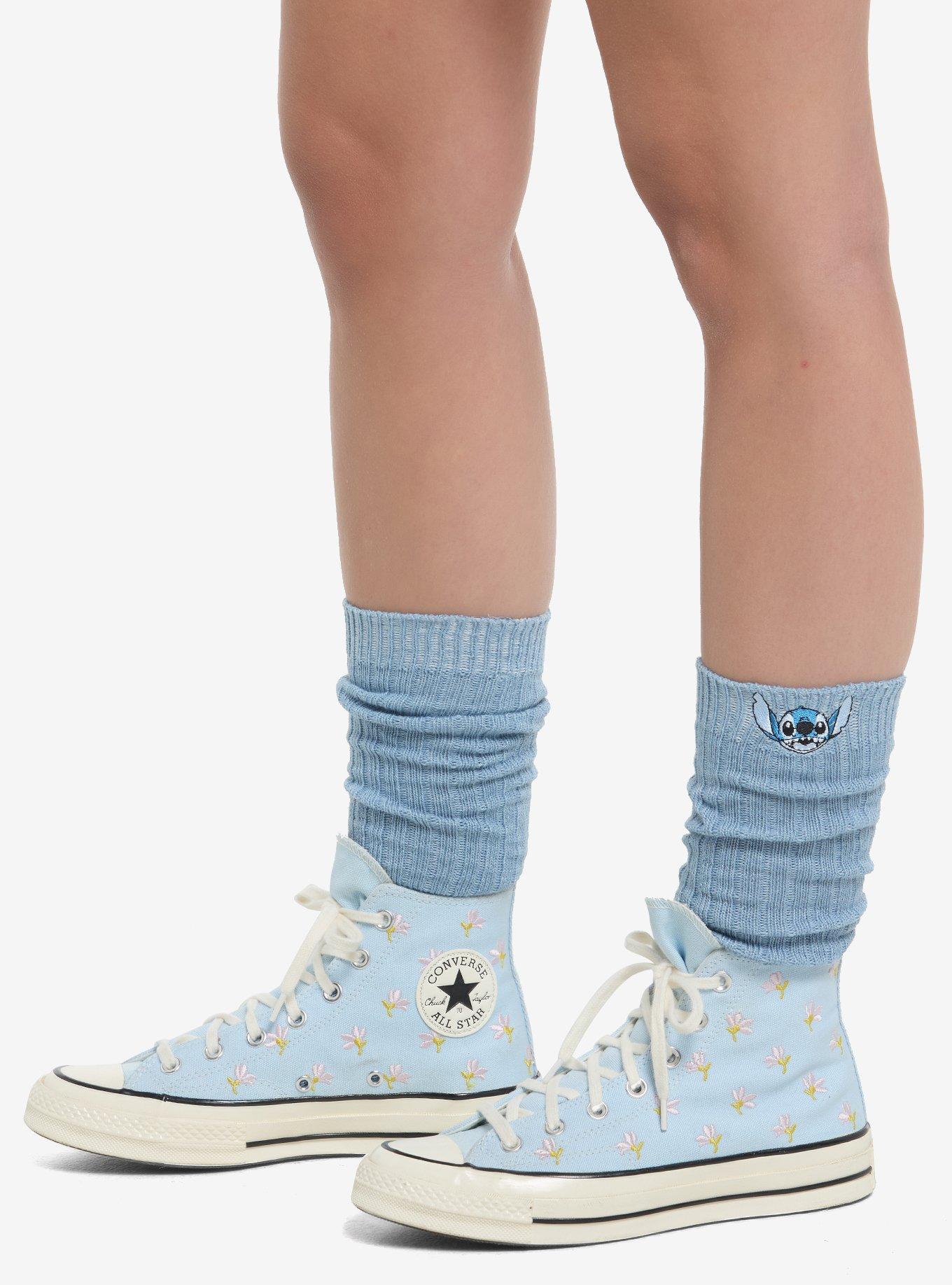 Disney Stitch Face Varsity Stripe Slouch Socks, , hi-res