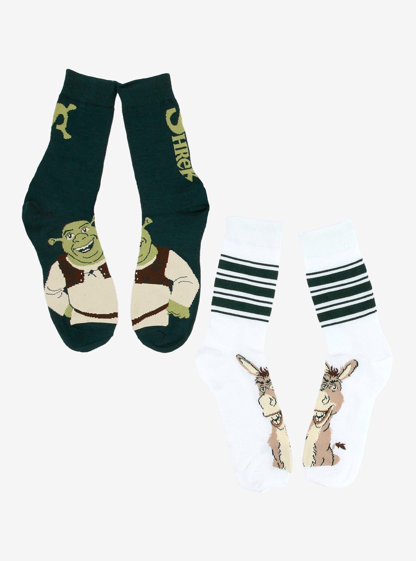 Shrek Donkey Character Logo Stripe Crew Socks 2 Pair, , hi-res