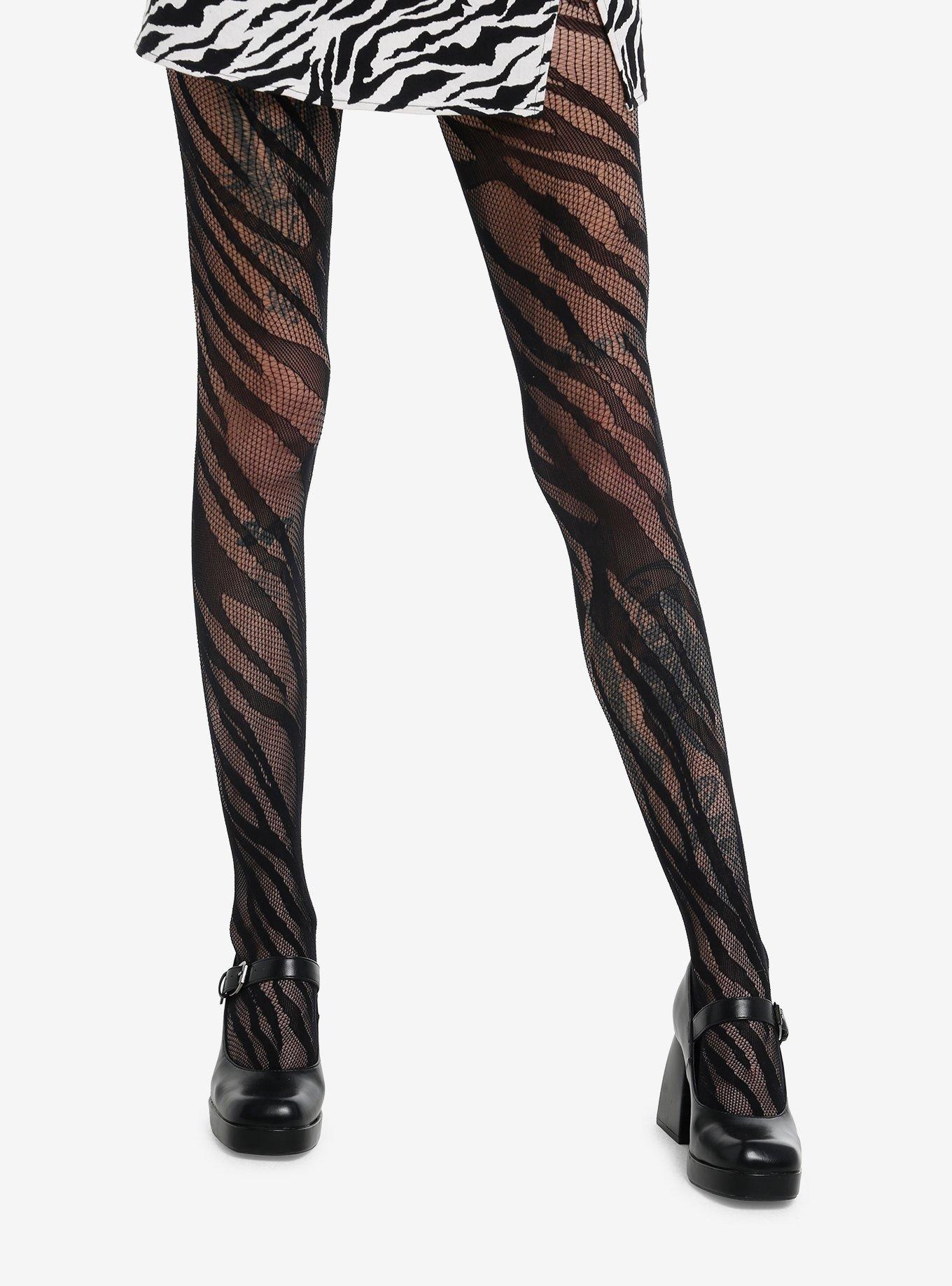 Black Zebra Fishnet Tights, , hi-res