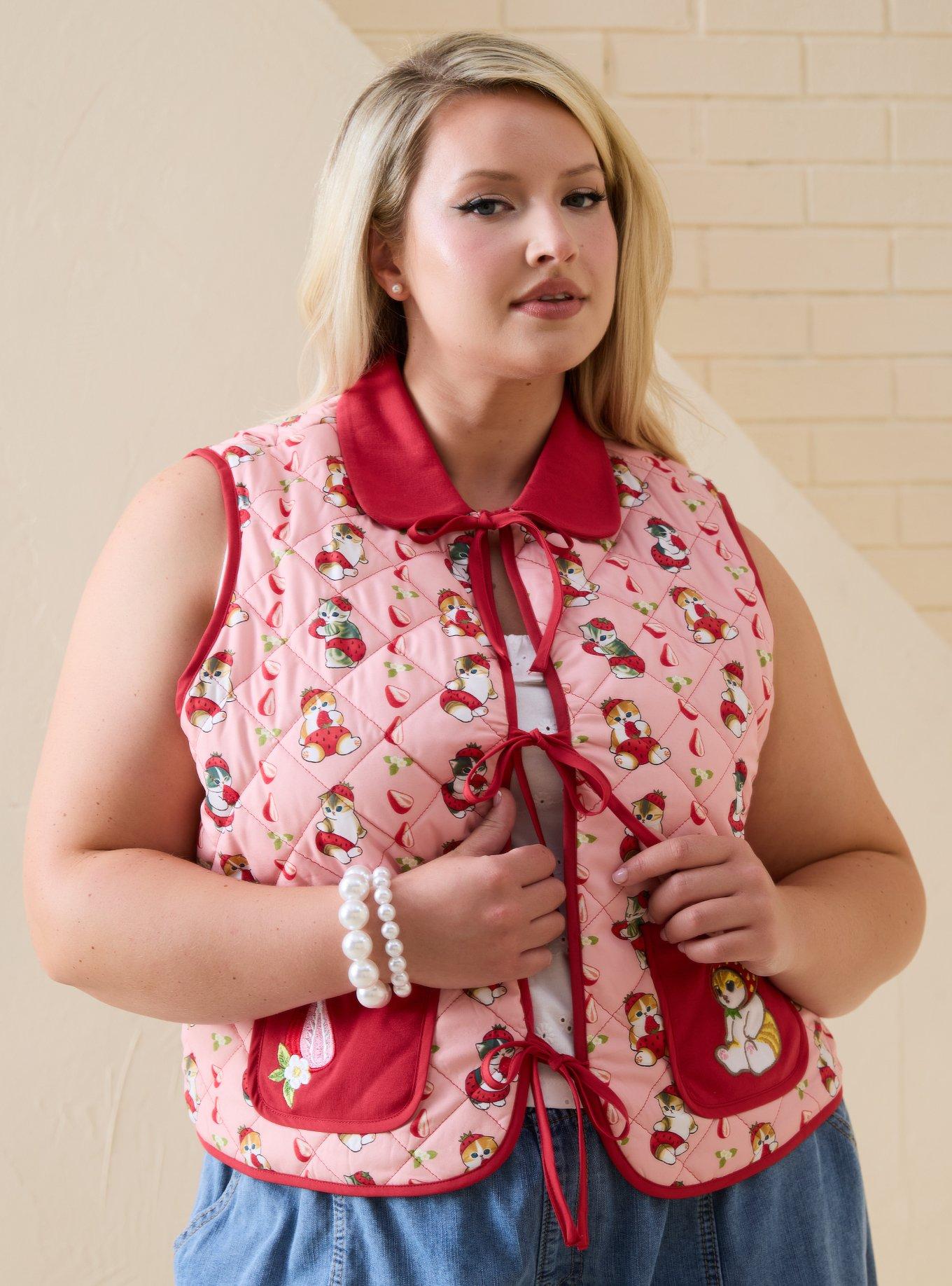 mofusand Strawberry Cats Women's Plus Size Quilted Vest - BoxLunch Exclusive