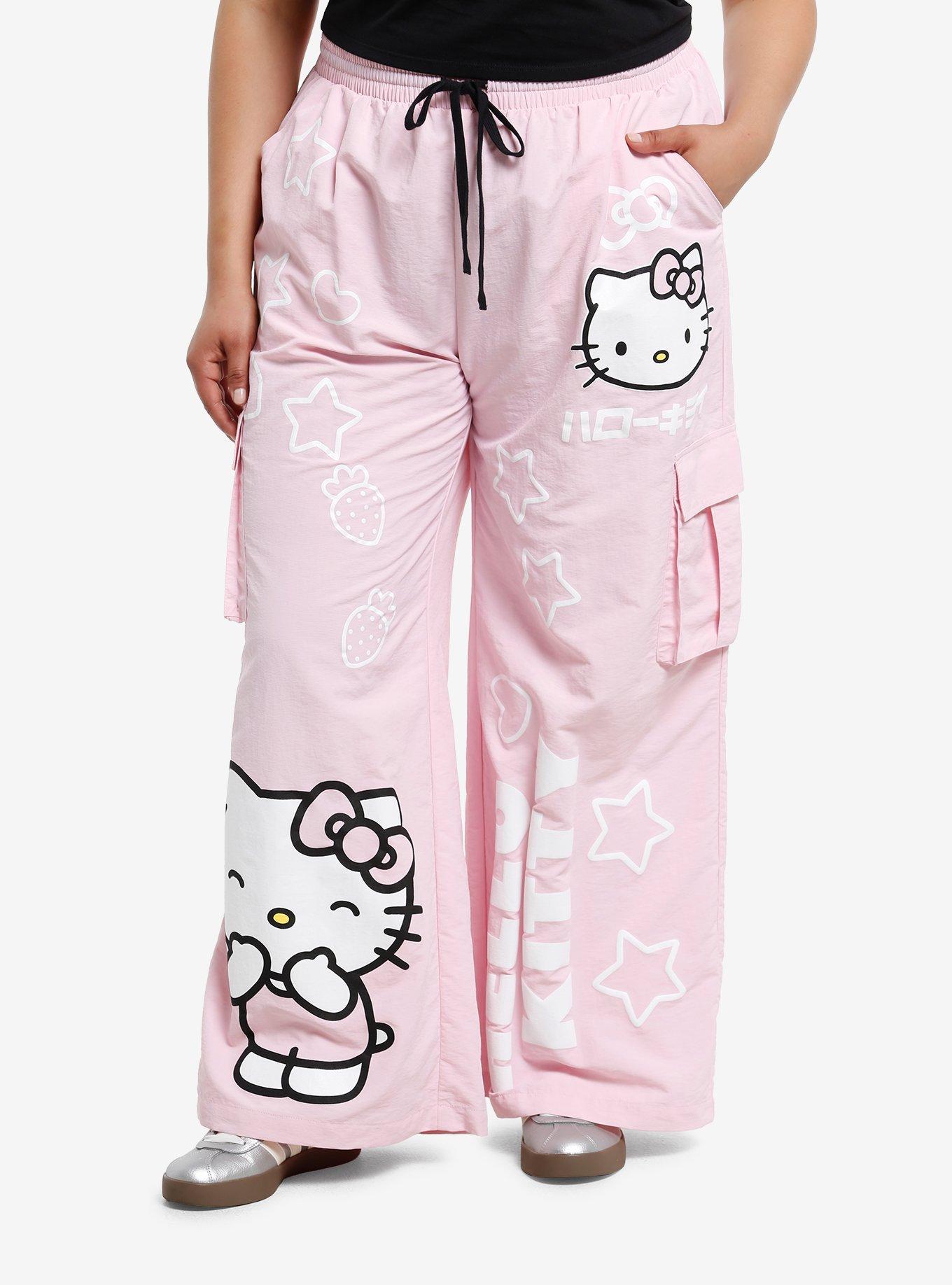 Hello Kitty Pink Nylon Cargo Pants Plus Size, , hi-res