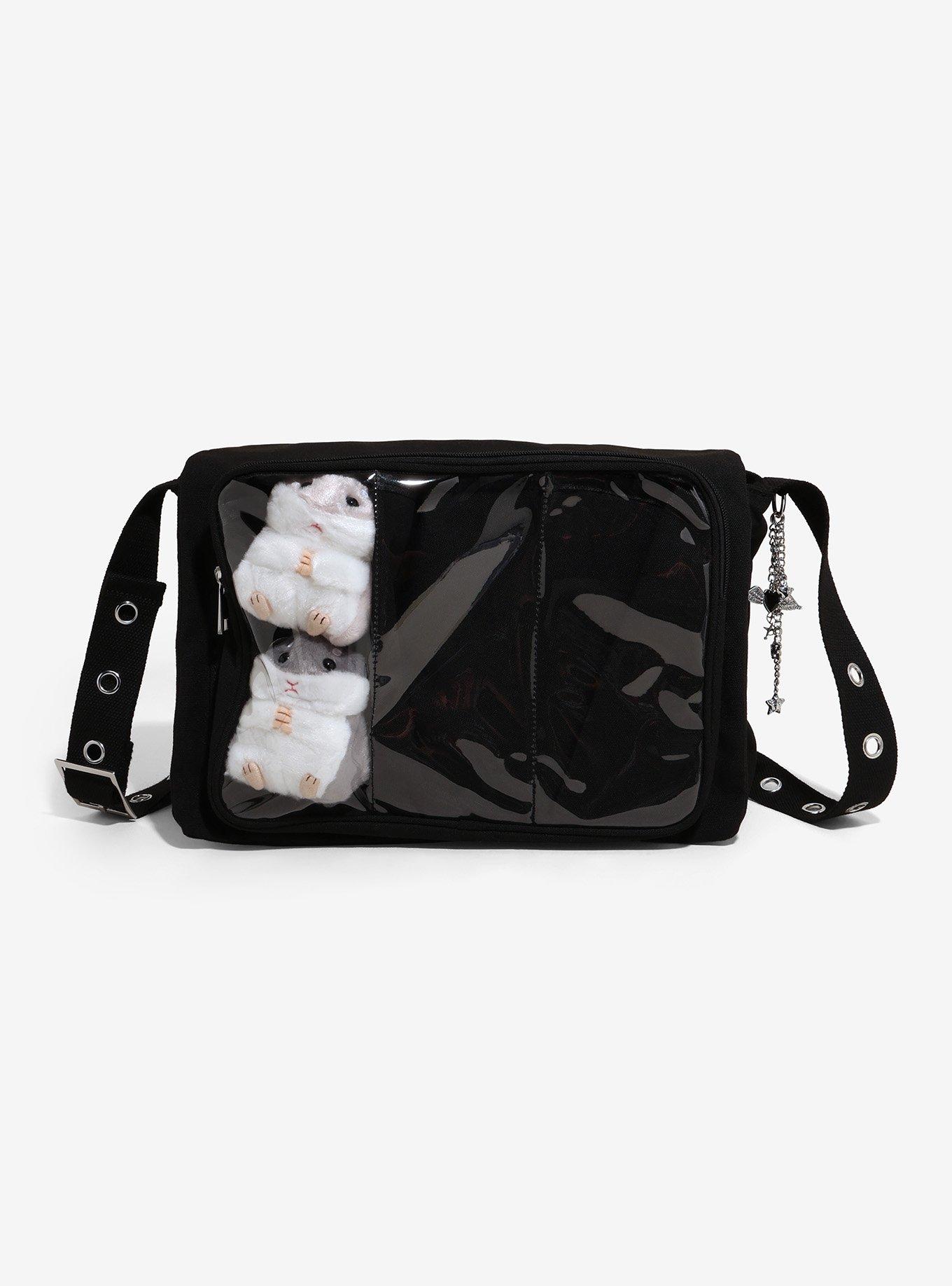 Black Trinket Display Grommet Charm Messenger Bag, , hi-res