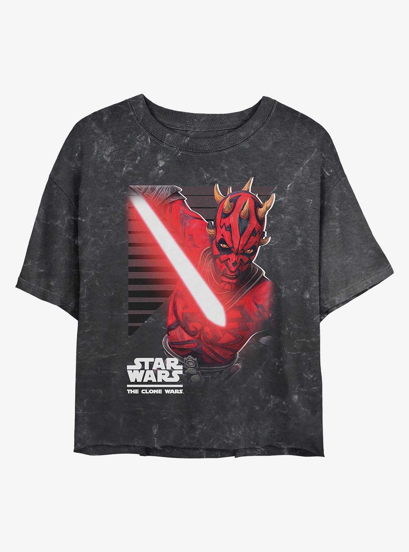 Star Wars: The Clone Wars Maul Strikes Girls Mineral Wash Crop T-Shirt, BLACK, hi-res