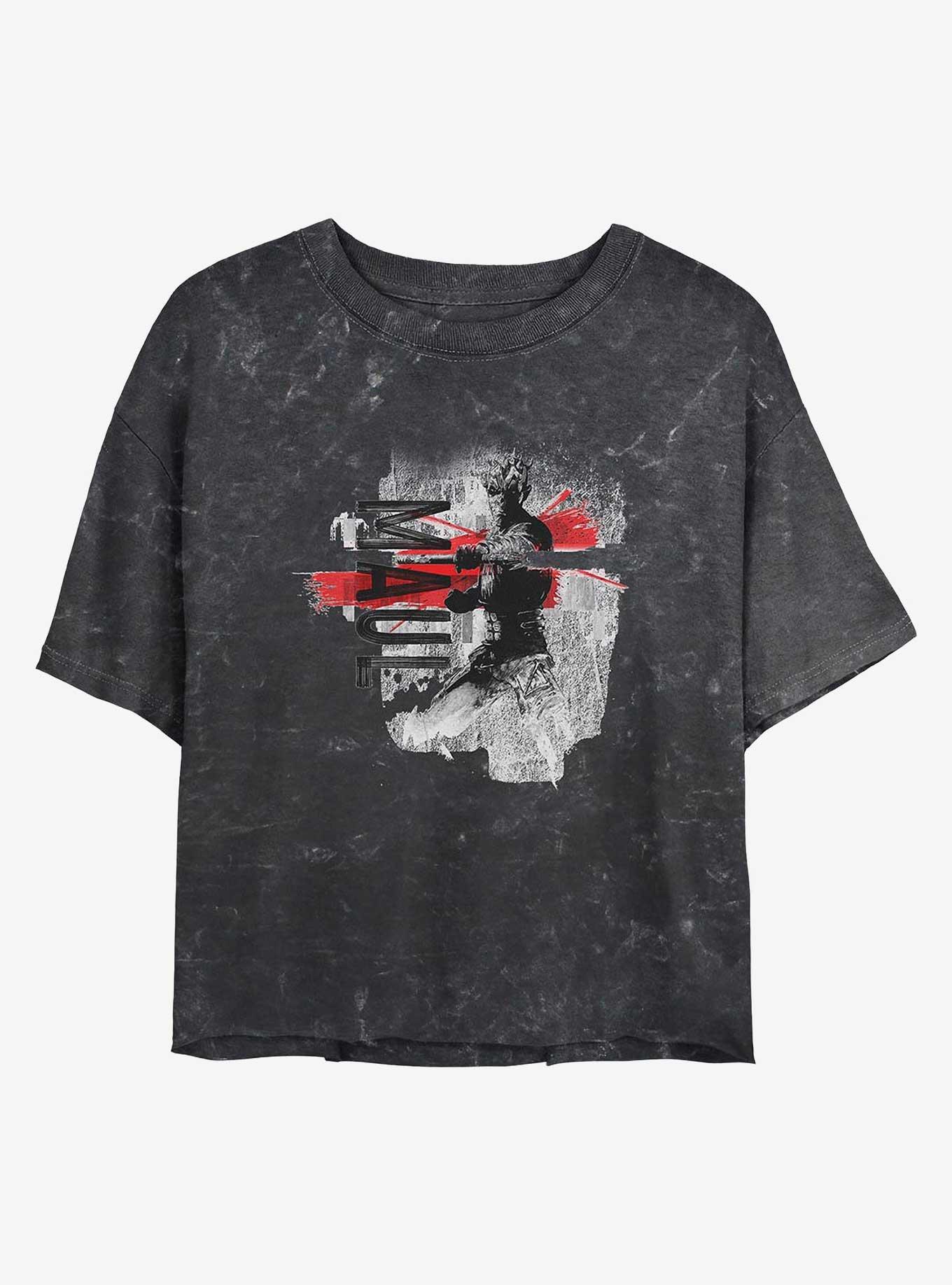 Star Wars: The Clone Wars Maul Collage Girls Mineral Wash Crop T-Shirt, BLACK, hi-res