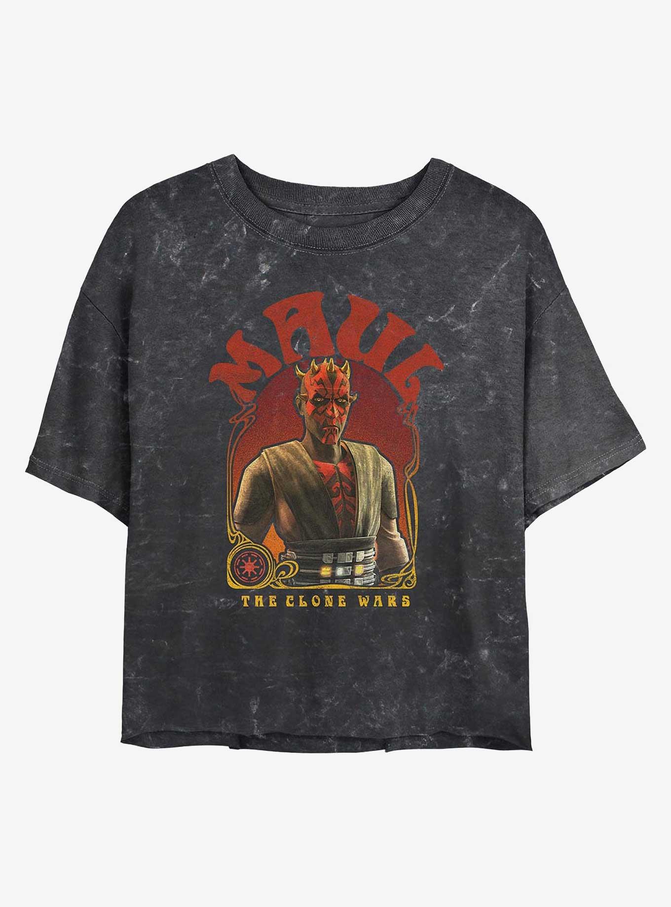 Star Wars: The Clone Wars Maul Nouveau Girls Mineral Wash Crop T-Shirt, BLACK, hi-res