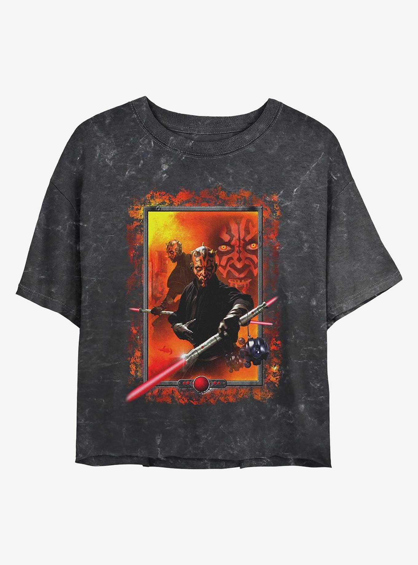 Star Wars Maul Frame Girls Mineral Wash Crop T-Shirt, BLACK, hi-res