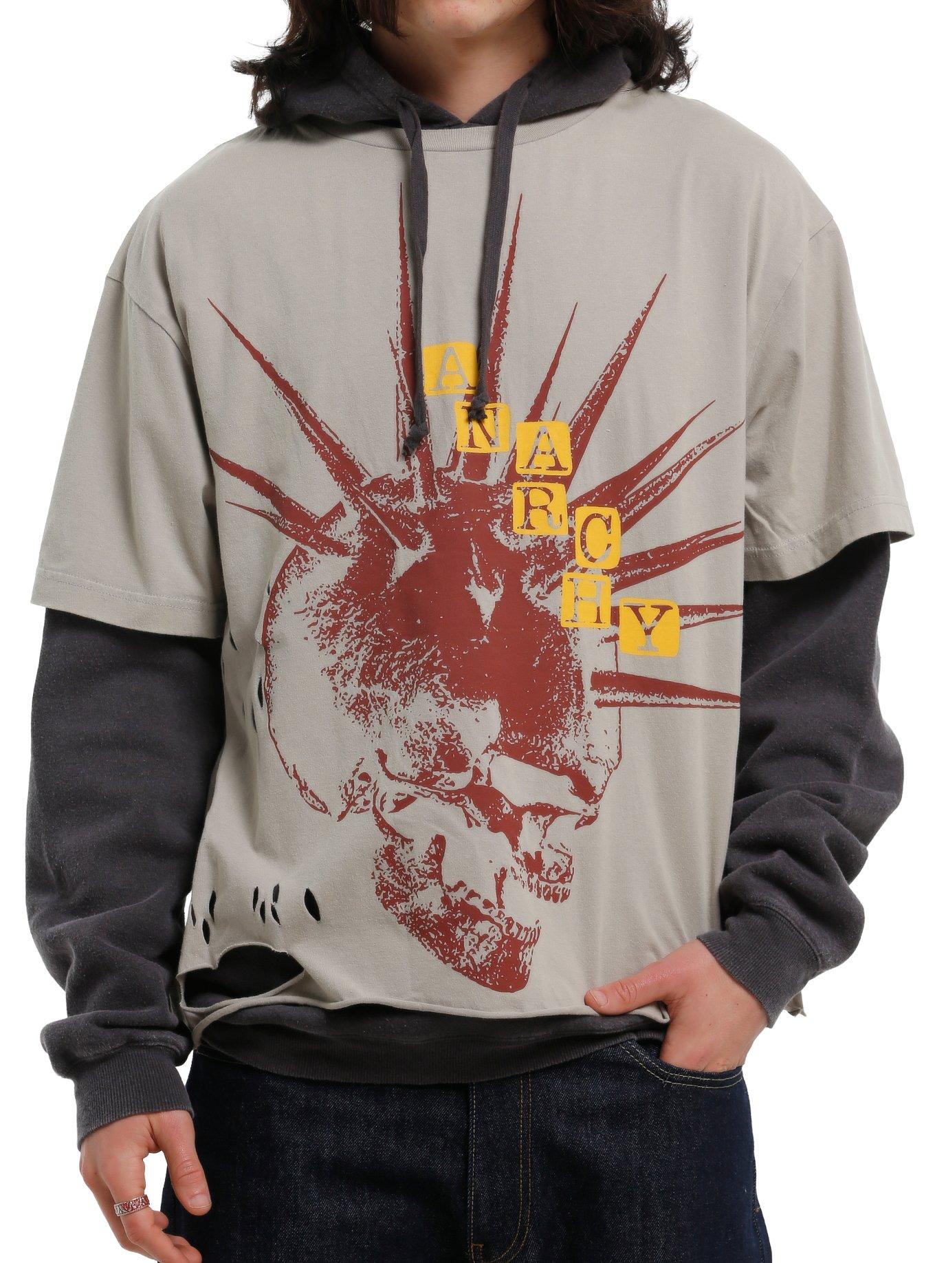 Anarchy Mohawk Skull Twofer Hoodie, , hi-res