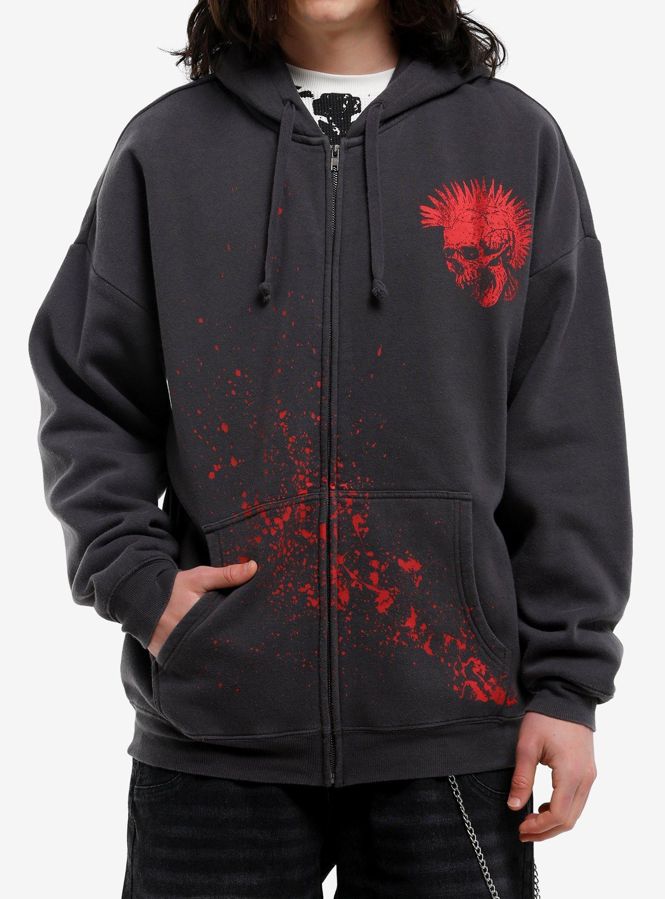 Red Punk Skull Splatter Hoodie, , hi-res