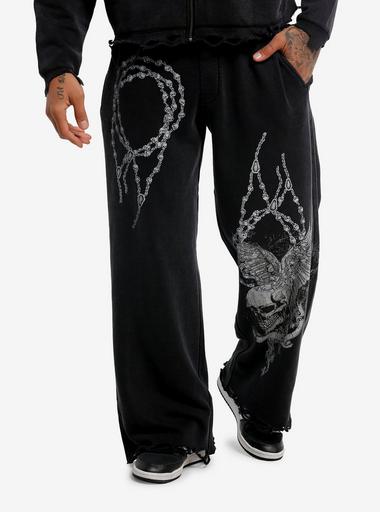 Winged Skull Rosary Wide Leg Lounge Pants | Hot Topic