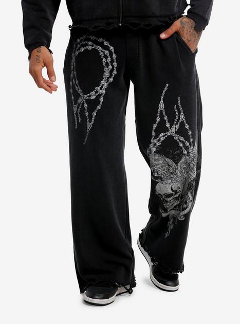 Winged Skull Rosary Wide Leg Lounge Pants | Hot Topic