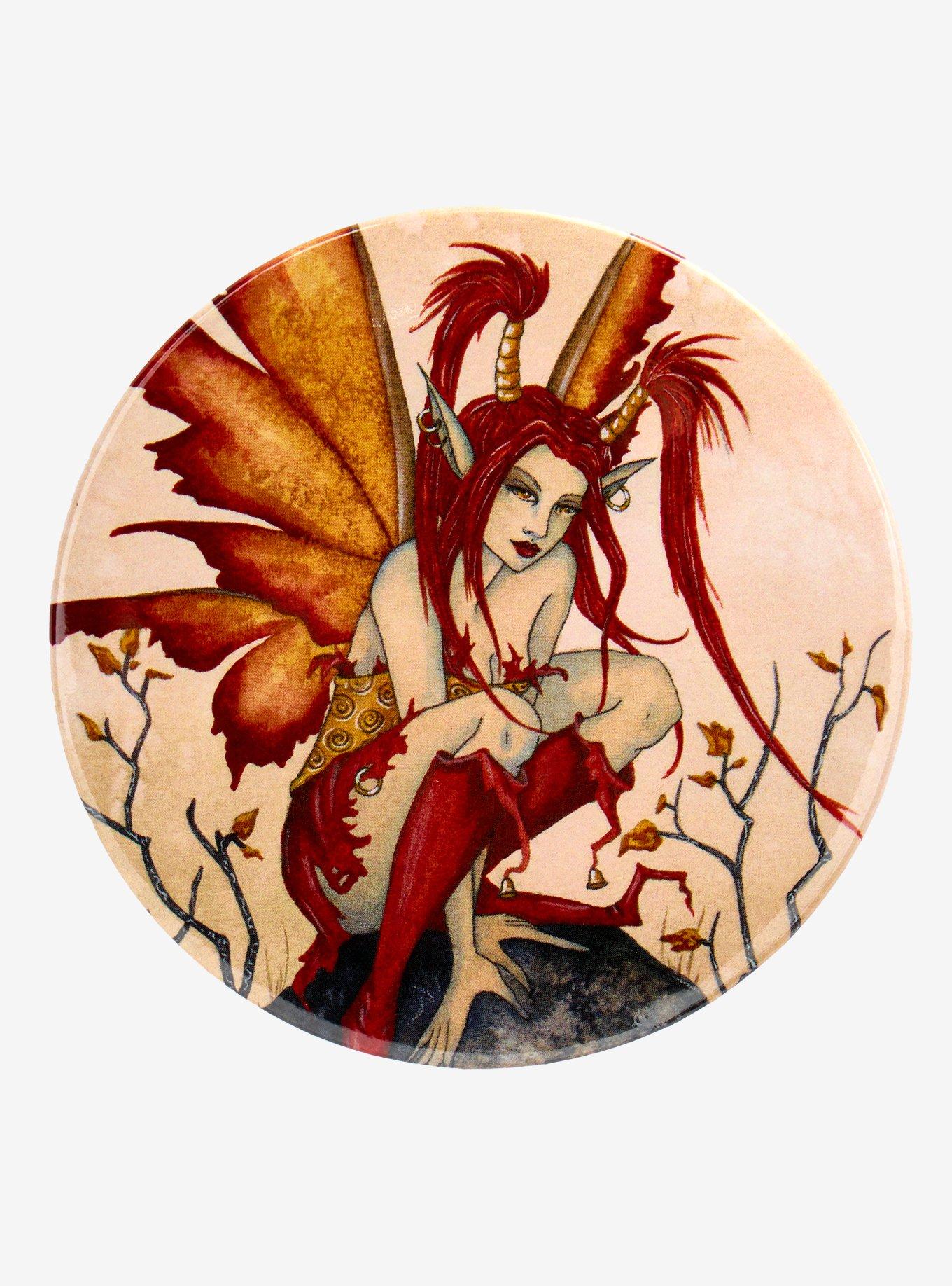 Little Red Mischief Fairy 3 Inch Button By Amy Brown, , hi-res