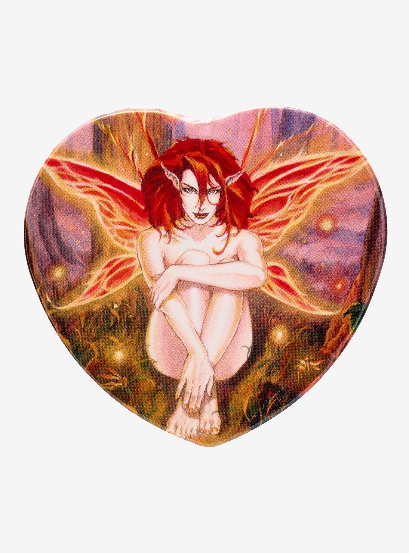 Red Fairy 3 Inch Heart Button By Ruth Thompson, , hi-res