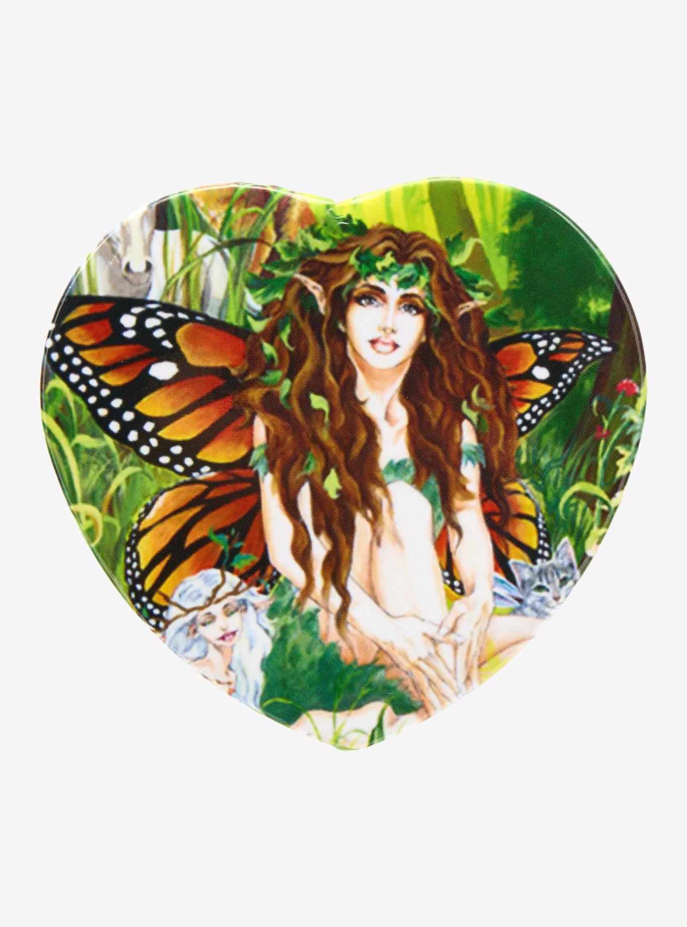 Butterfly Fairy 3 Inch Heart Button By Ruth Thompson, , hi-res