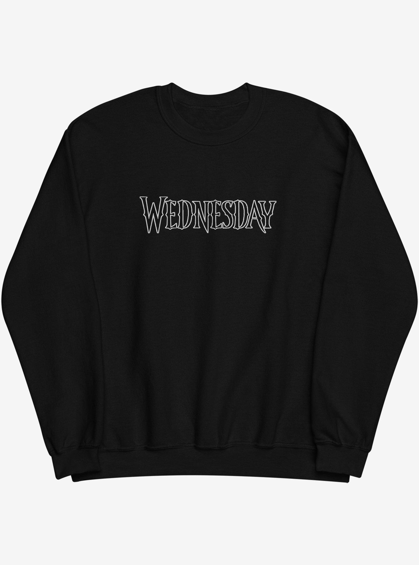 Wednesday Embroidered Title Logo Sweatshirt, BLACK, hi-res