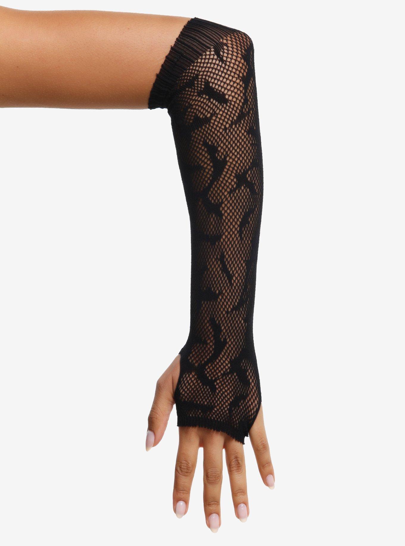 Black Fissures Fishnet Arm Warmers, , hi-res