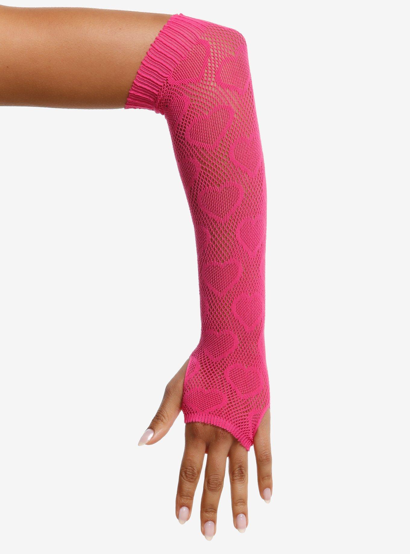 Pink Heart Fishnet Arm Warmers, , hi-res