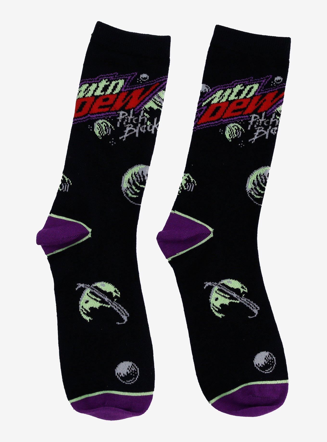 Mountain Dew Pitch Black Glow-In-The-Dark Crew Socks, , hi-res