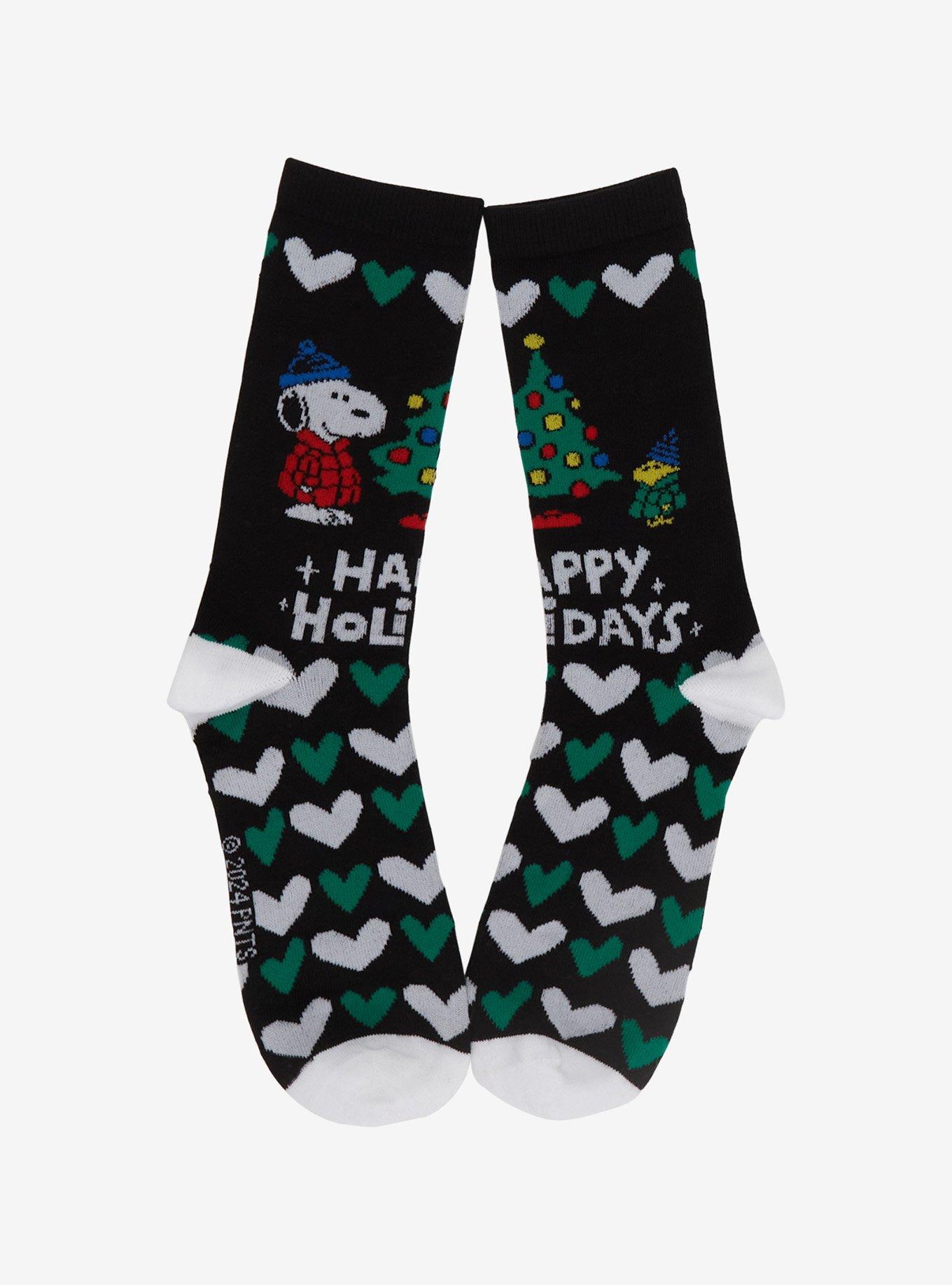 Peanuts Snoopy & Woodstock Happy Holidays Crew Socks, , hi-res