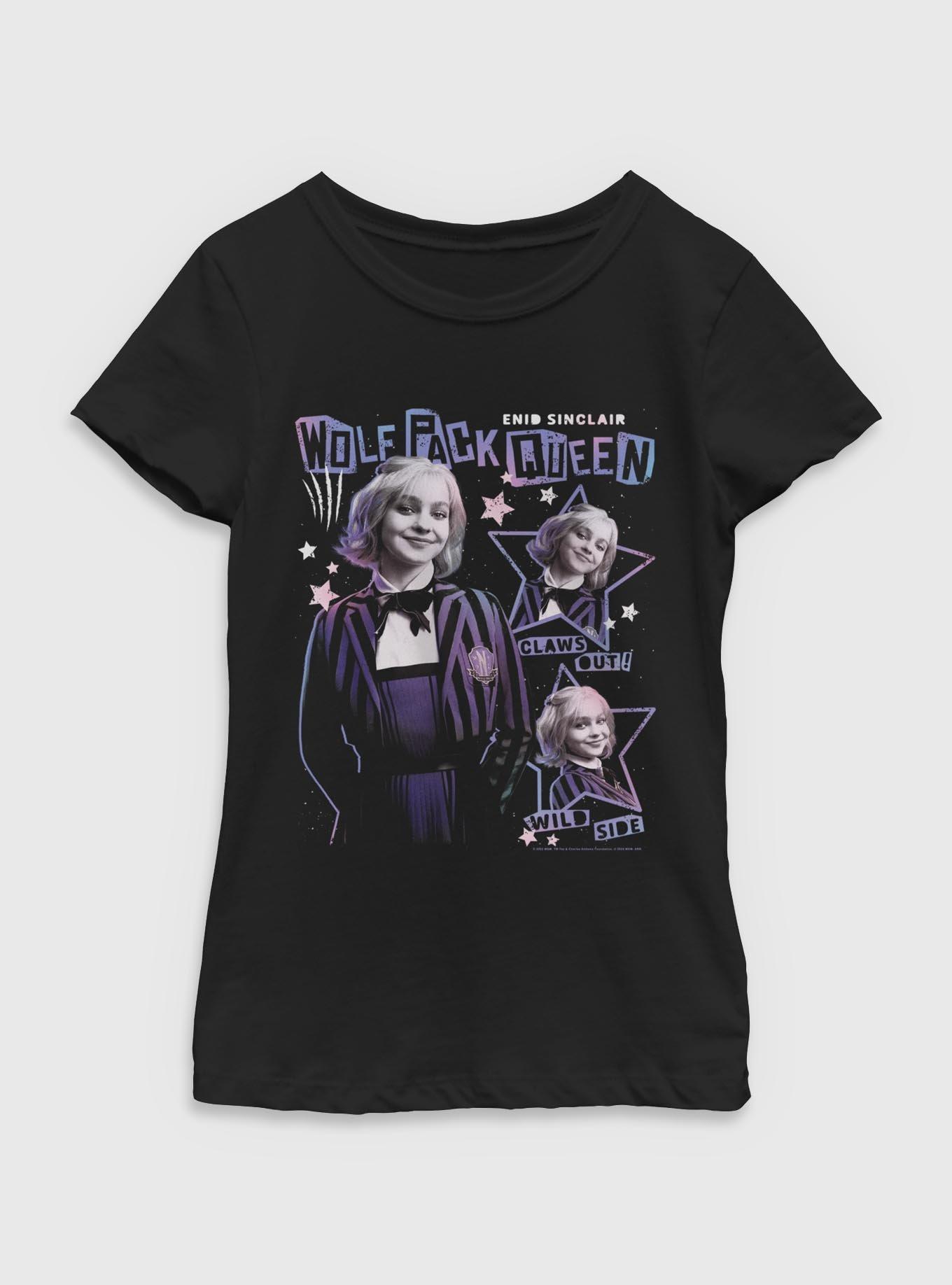 Wednesday Enid Wolf Pack Queen Youth Girls T-Shirt BoxLunch Exclusive, , hi-res