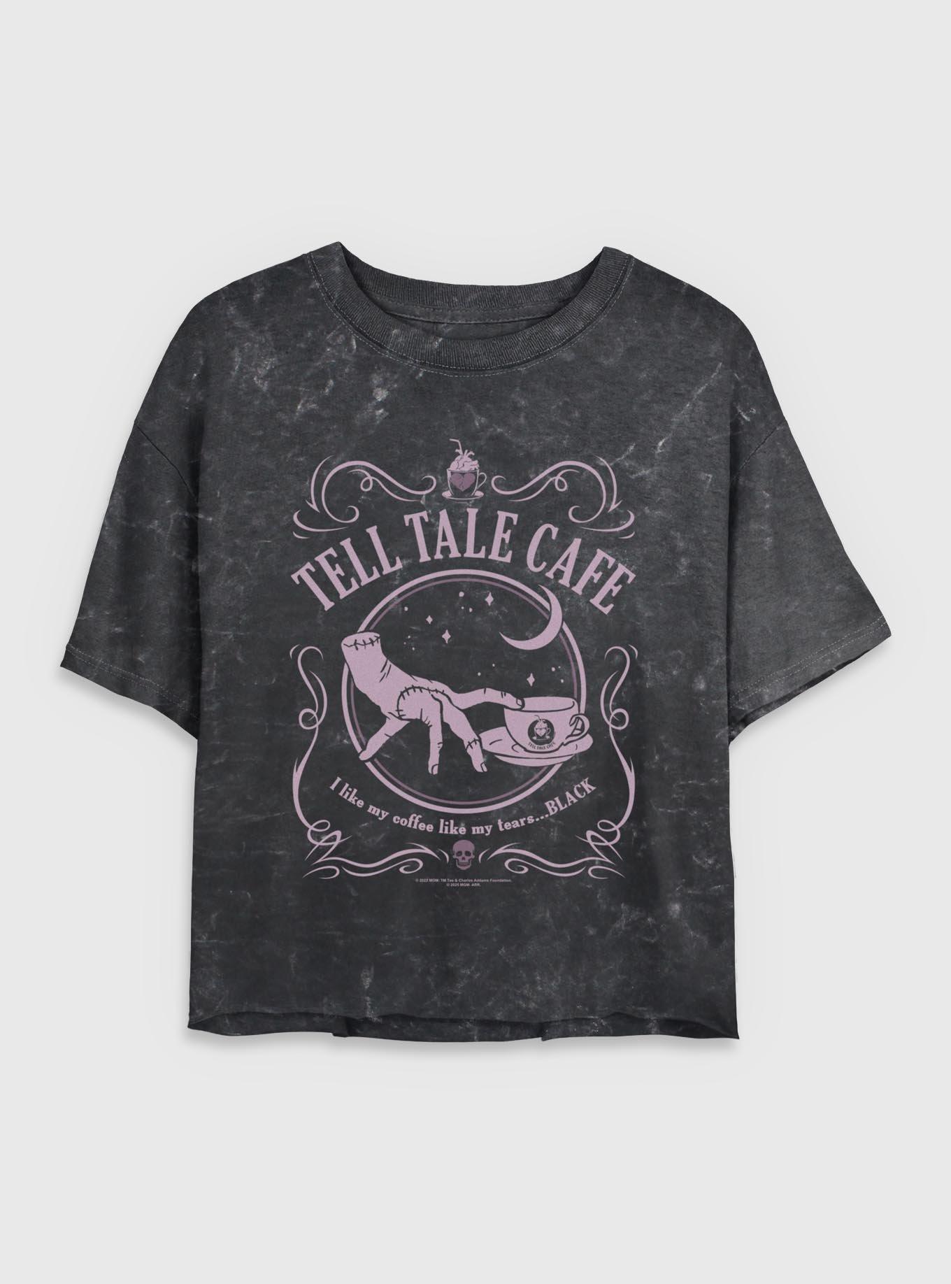 Wednesday Tell Tale Cafe Mineral Wash Womens Crop T-Shirt BoxLunch Exclusive, , hi-res