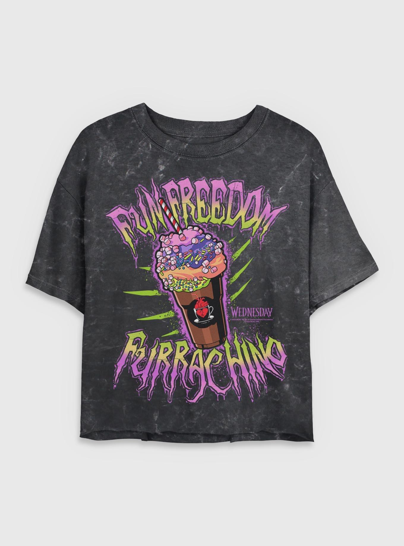 Wednesday Fun Freedom Furrachino Mineral Wash Womens Crop T-Shirt BoxLunch Exclusive, , hi-res