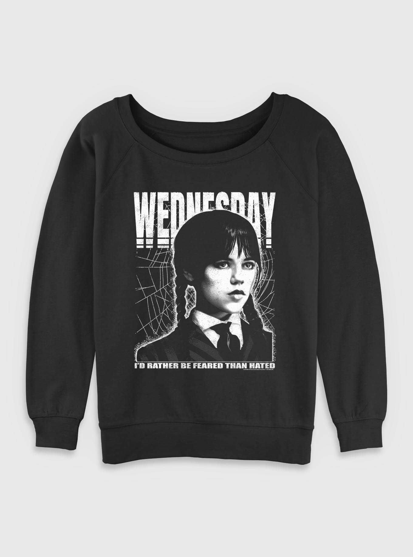 Wednesday Rather Be Feared Than Hated Womens Slouchy Sweatshirt BoxLunch Exclusive, BLACK, hi-res