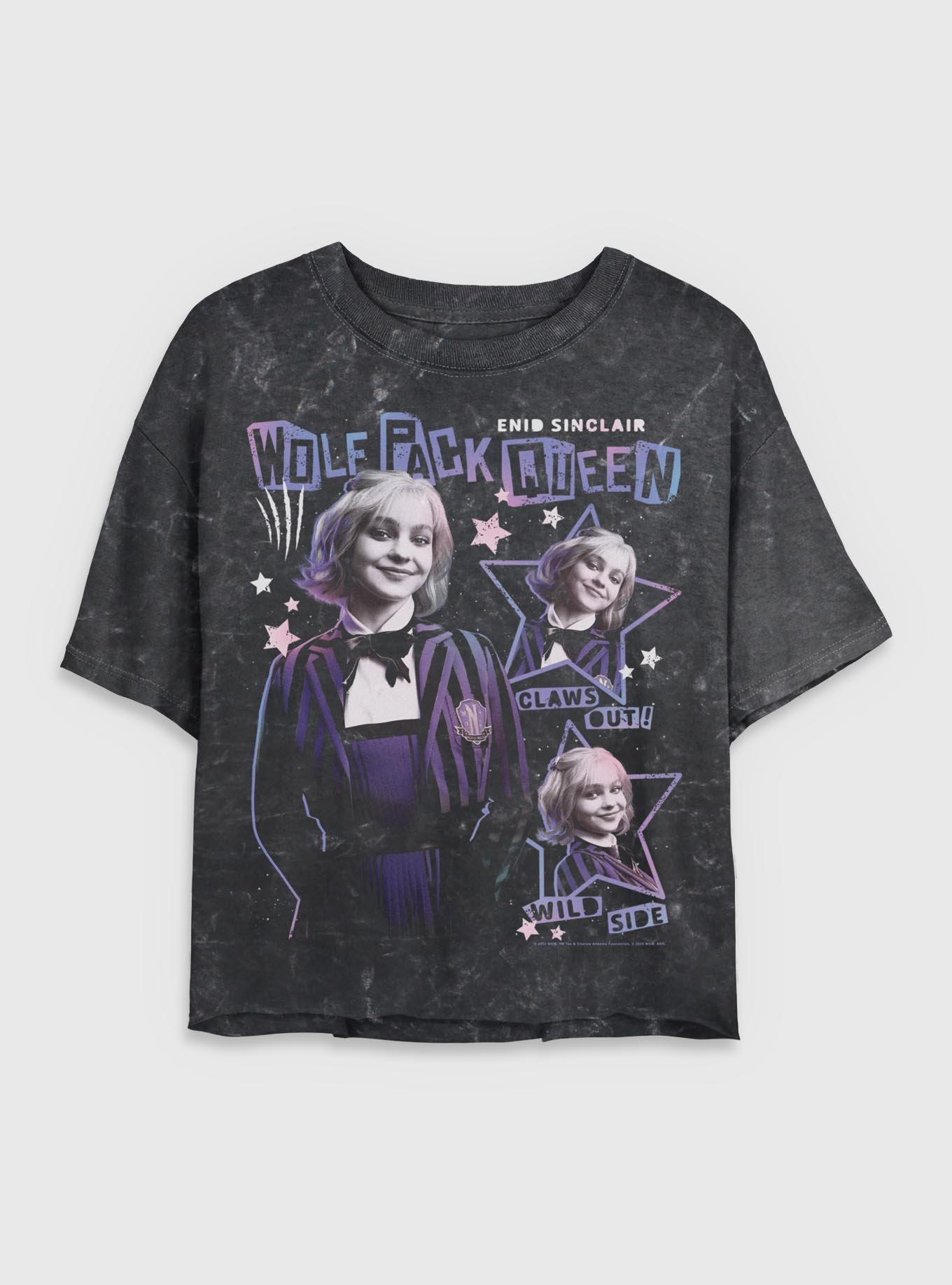 Wednesday Enid Wolf Pack Queen Mineral Wash Womens Crop T-Shirt BoxLunch Exclusive